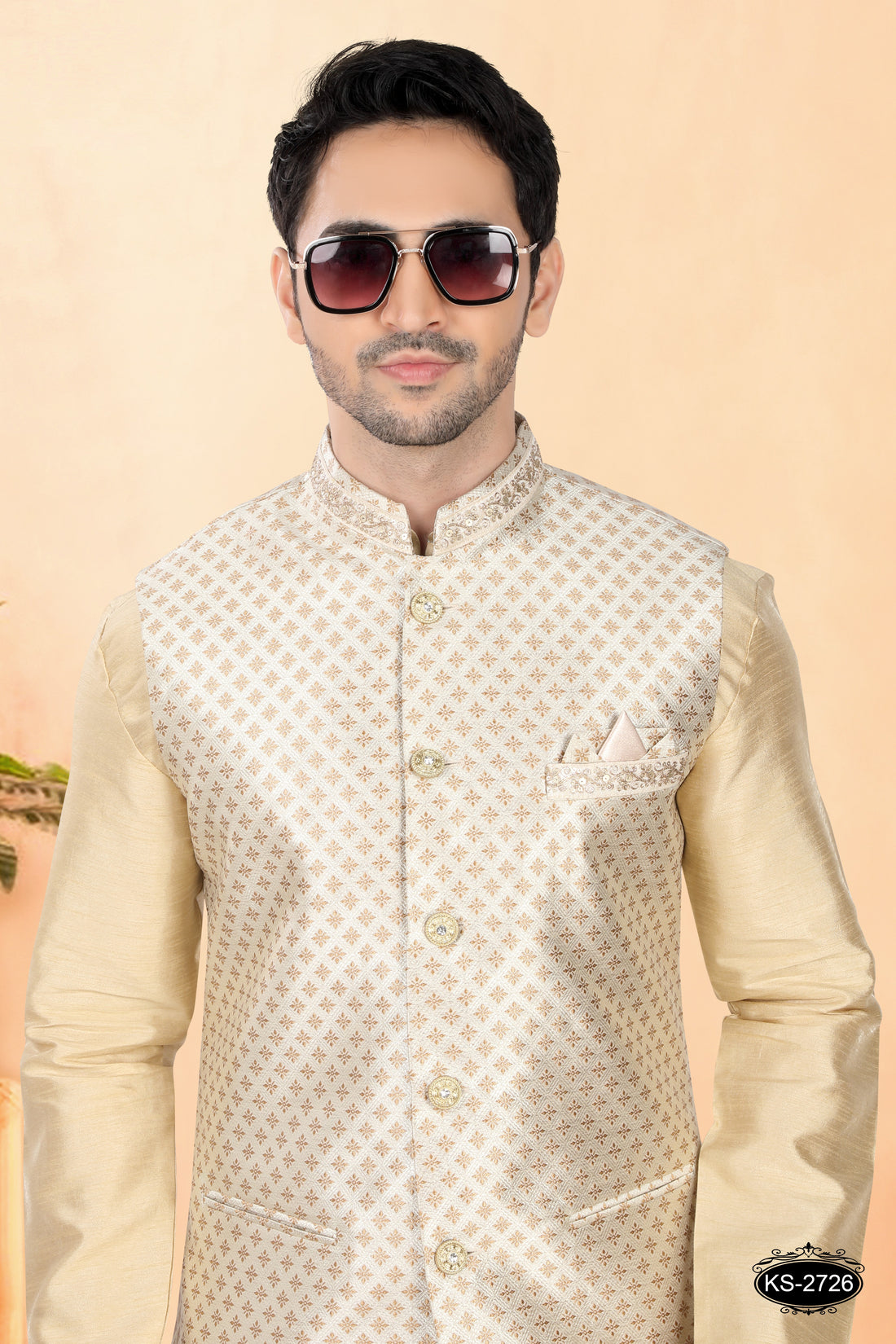 CREAM HUE ONLY JACKET WITH LACE ON COLLAR & POCKET FOR EVERY FESTIVITY