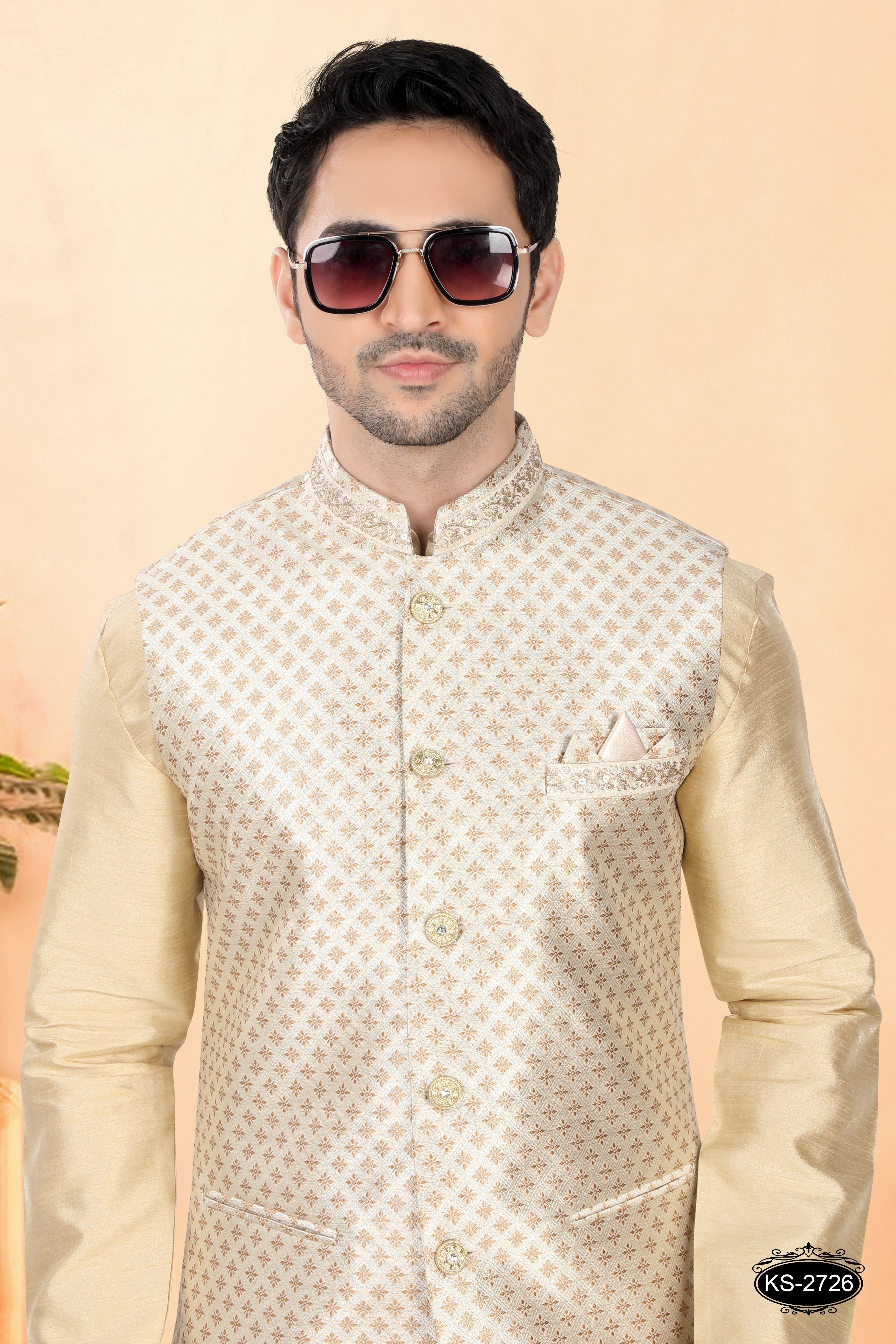 CREAM HUE ONLY JACKET WITH LACE ON COLLAR & POCKET FOR EVERY FESTIVITY