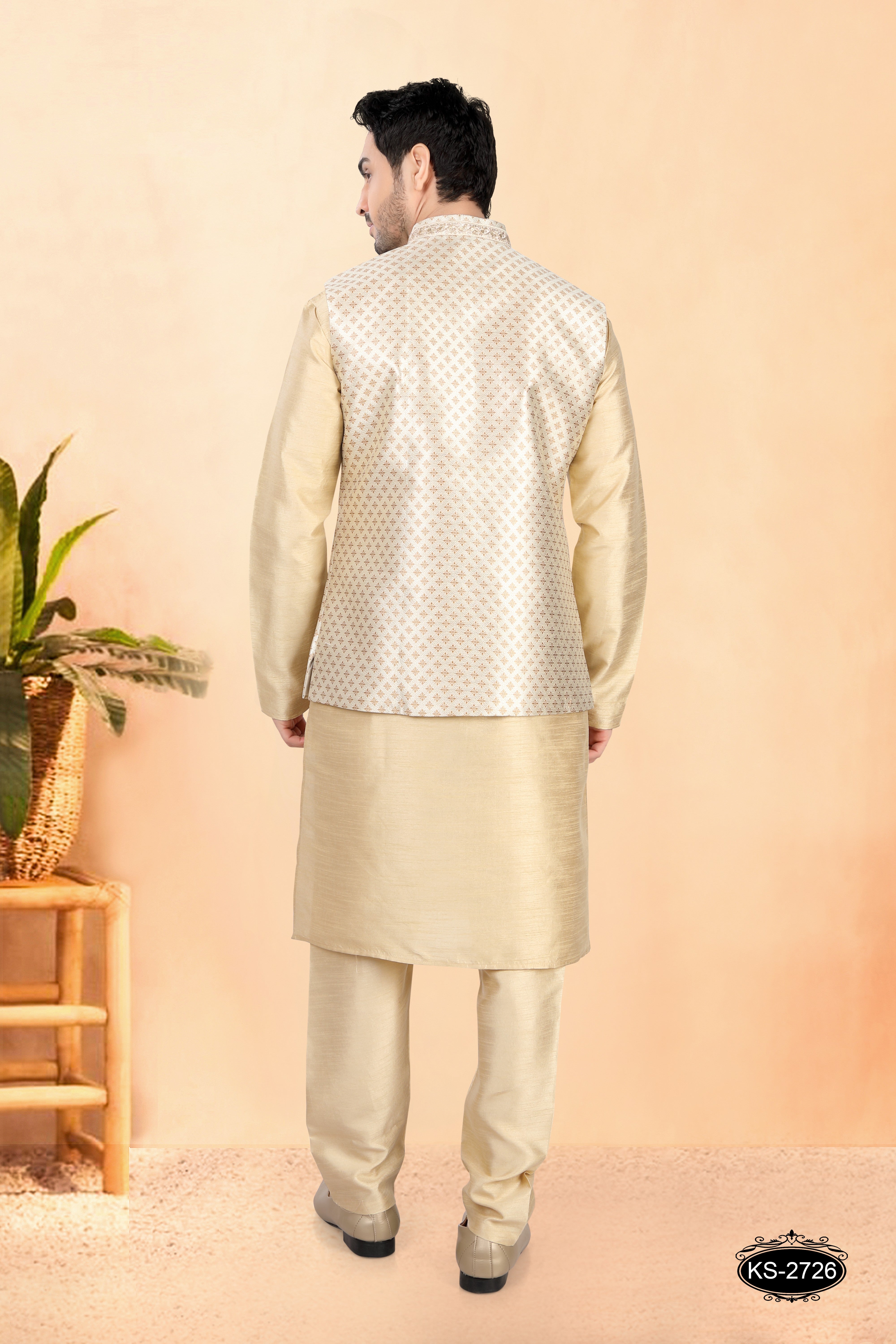 CREAM HUE ONLY JACKET WITH LACE ON COLLAR & POCKET FOR EVERY FESTIVITY