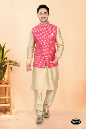 RANI-PINK TONE JACKET KURTA SET WITH LACE ON COLLAR & POCKET FOR UNIQUE TOUCH-UP
