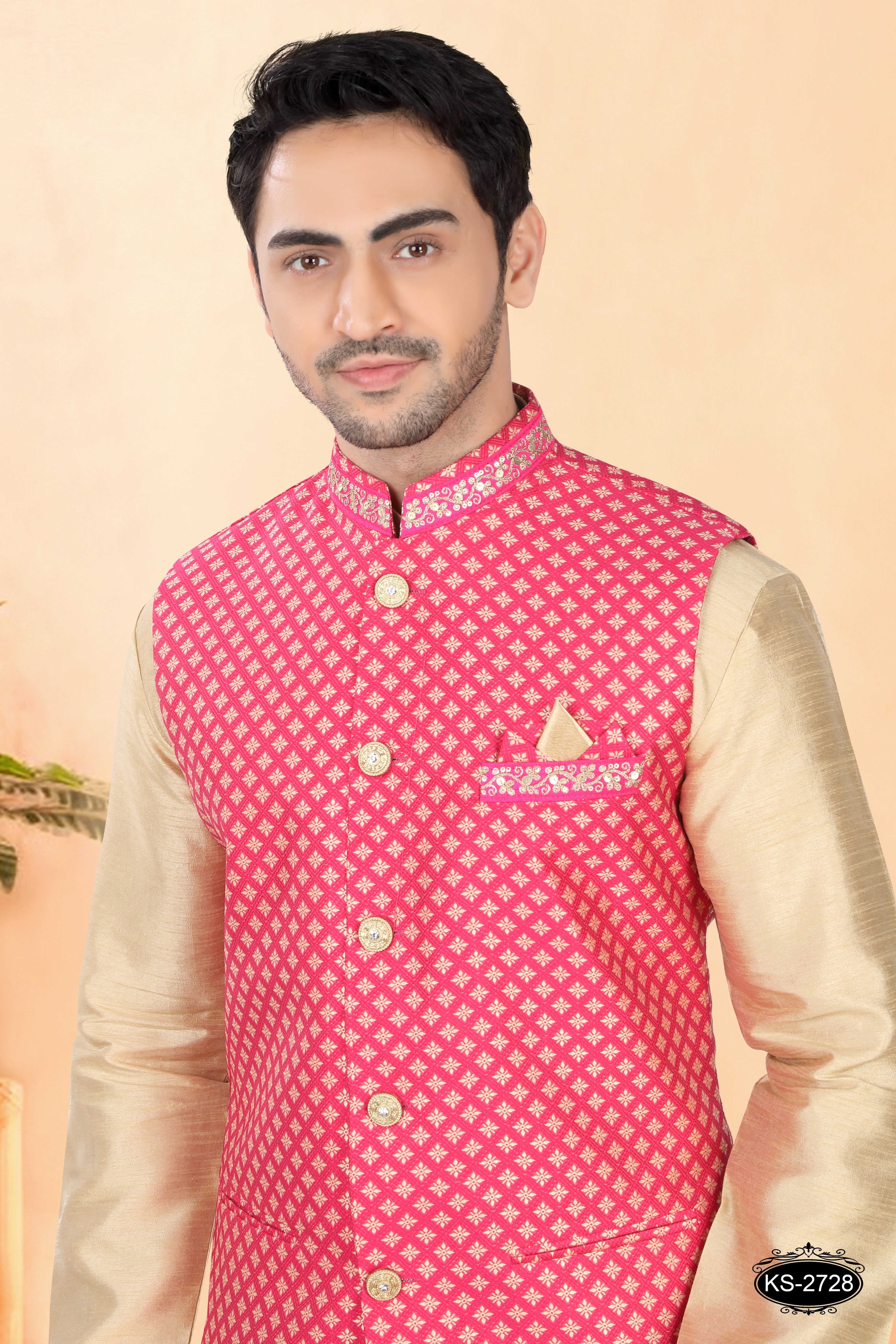 RANI-PINK TONE JACKET KURTA SET WITH LACE ON COLLAR & POCKET FOR UNIQUE TOUCH-UP