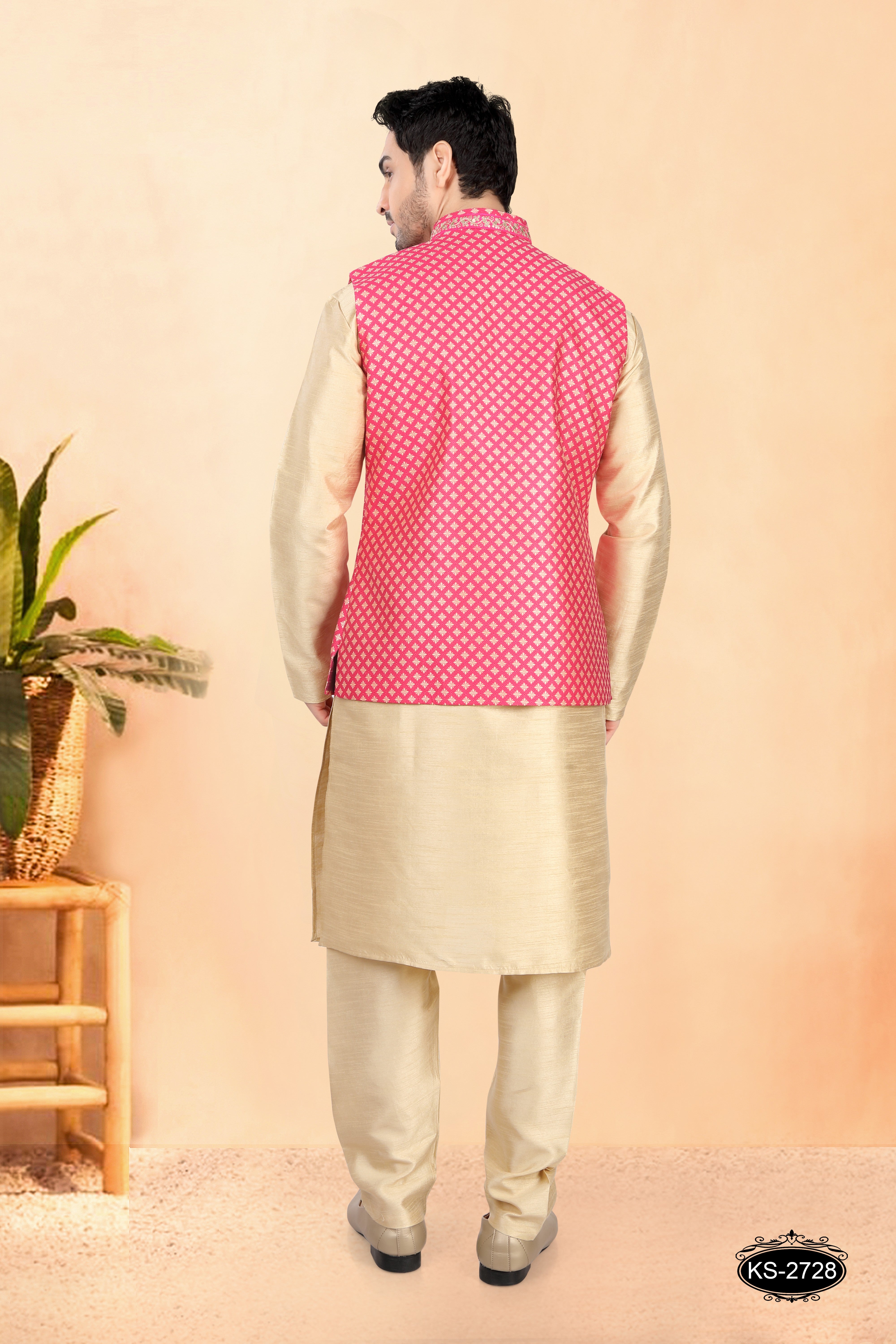 RANI-PINK TONE JACKET KURTA SET WITH LACE ON COLLAR & POCKET FOR UNIQUE TOUCH-UP