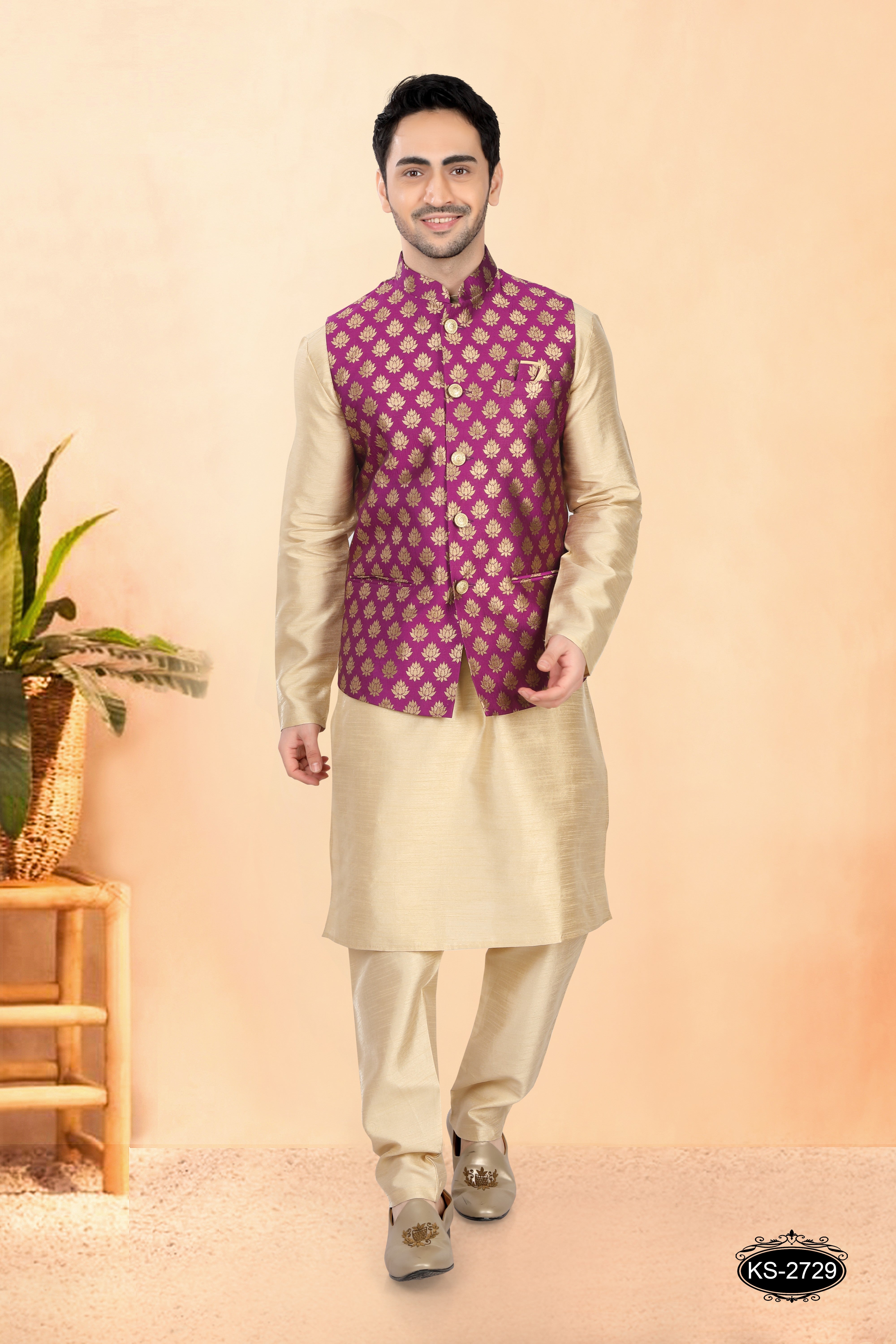 PURPLE HUE JACKET KURTA SET  WITH SELF-DESIGN FOR EVERY FESTIVITY