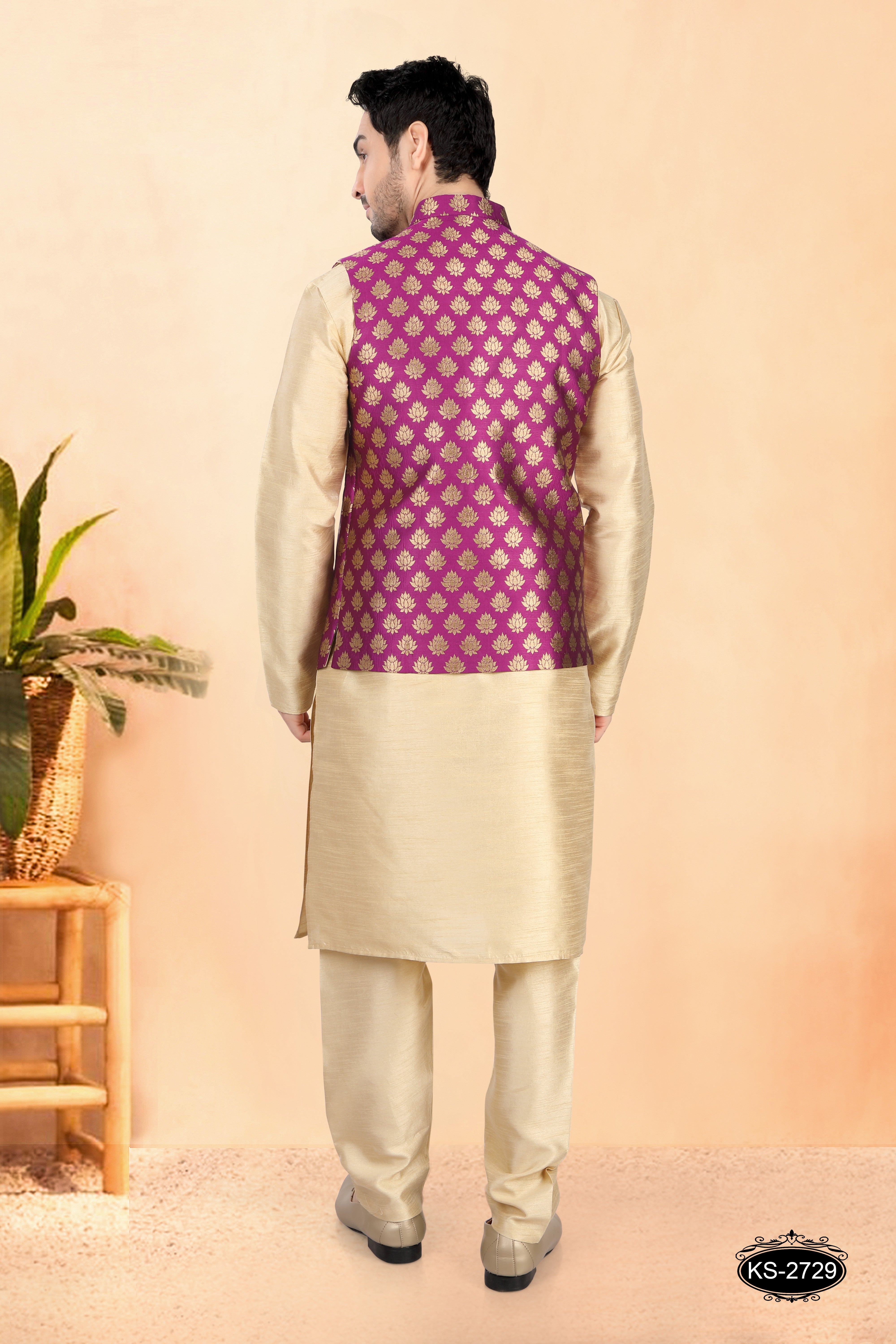 PURPLE HUE JACKET KURTA SET  WITH SELF-DESIGN FOR EVERY FESTIVITY