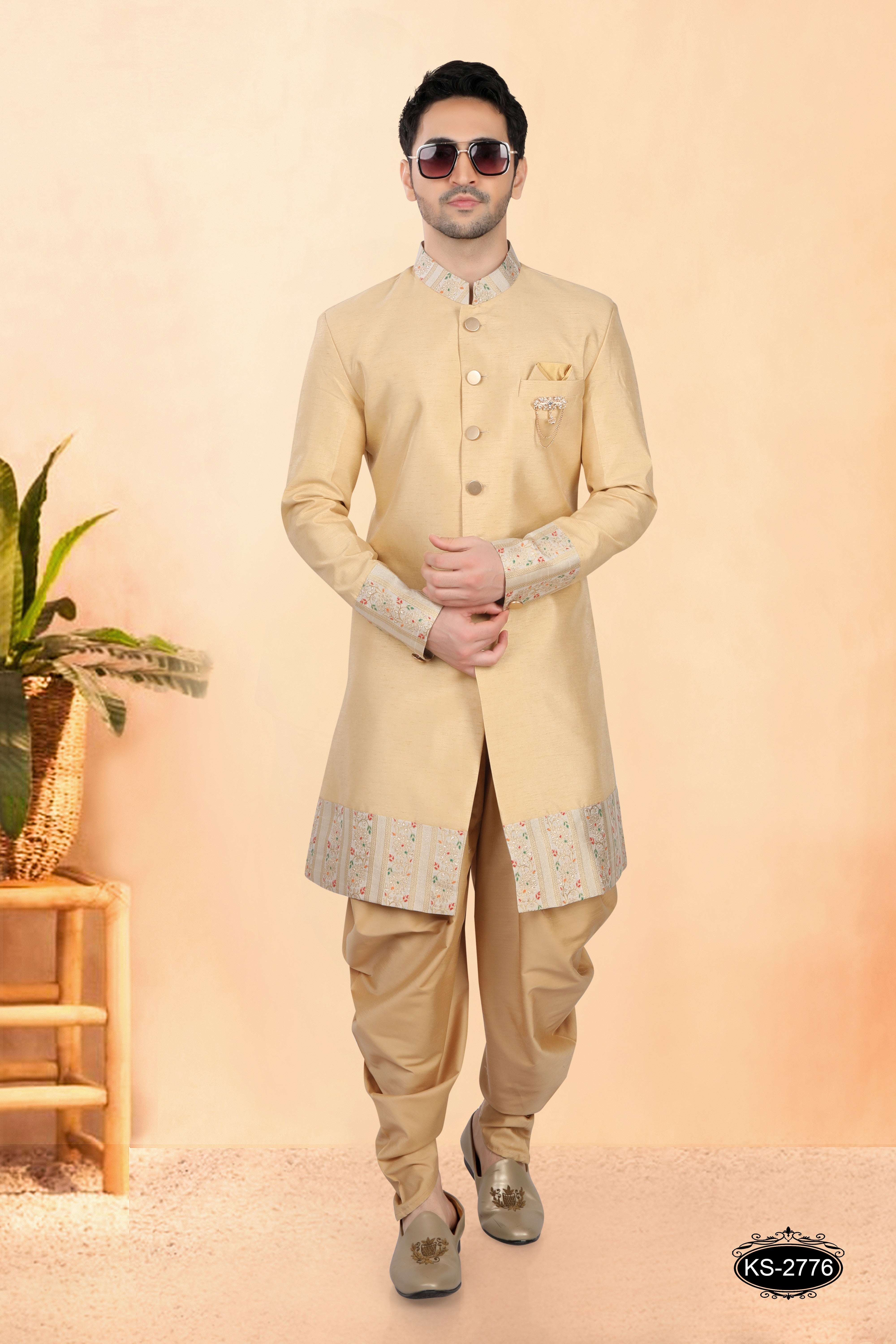 INDO-WESTERN SET IN GOLD TONE WITH DESIGNER PATTA