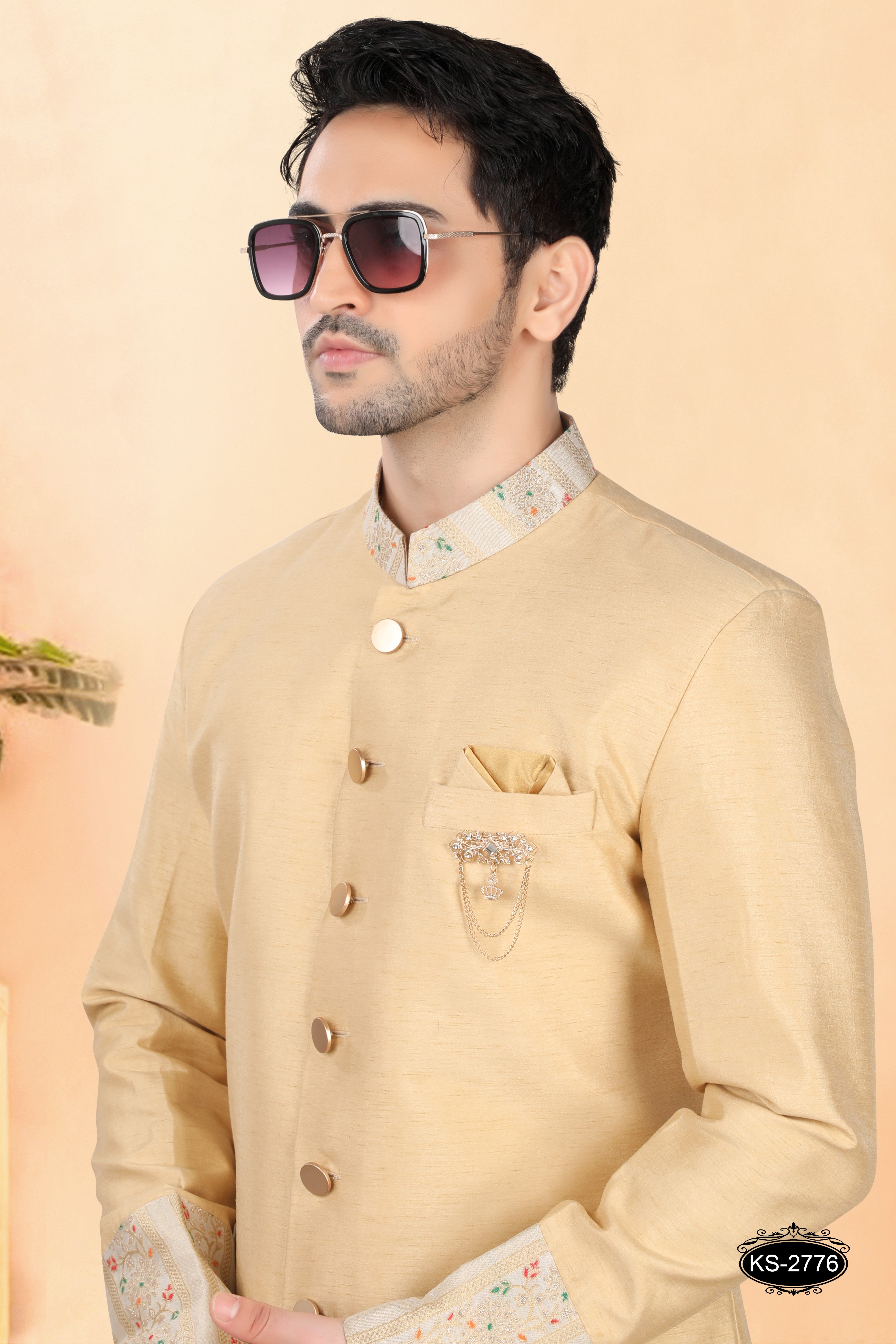 INDO-WESTERN SET IN GOLD TONE WITH DESIGNER PATTA