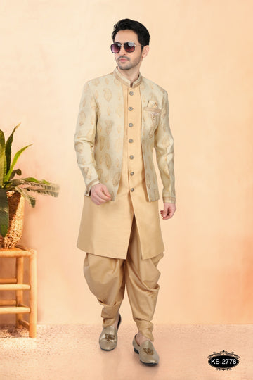 UNIQUE JACKET STYLE INDO-WESTERN SET IN GOLD TONE FOR EVERY FESTIVITY