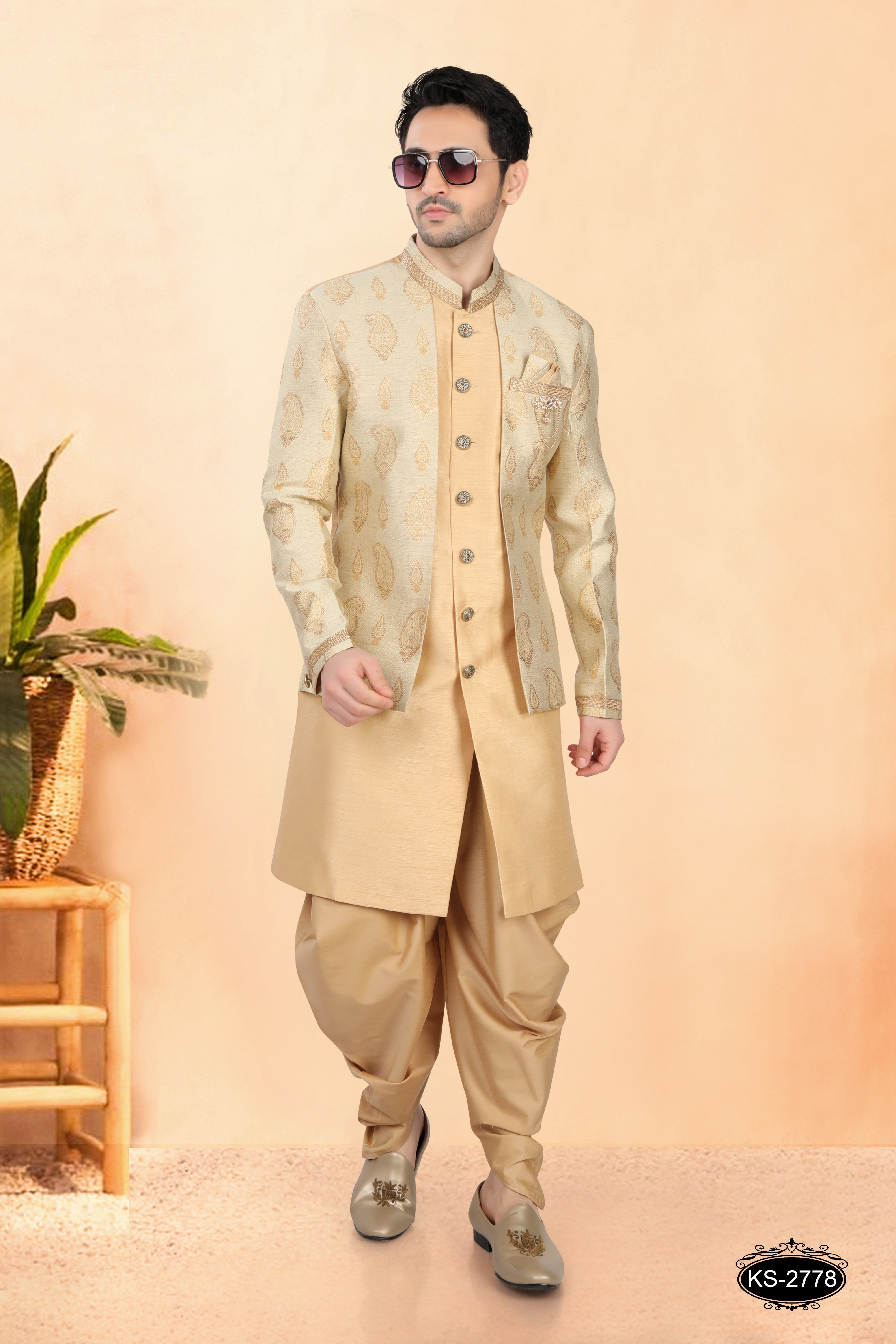 UNIQUE JACKET STYLE INDO-WESTERN SET IN GOLD TONE FOR EVERY FESTIVITY