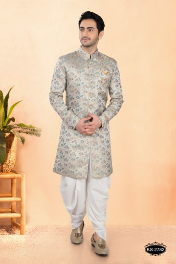 GREY TONE INDO-WESTERN SET WITH MULTI-TONE FLORAL DESIGN
