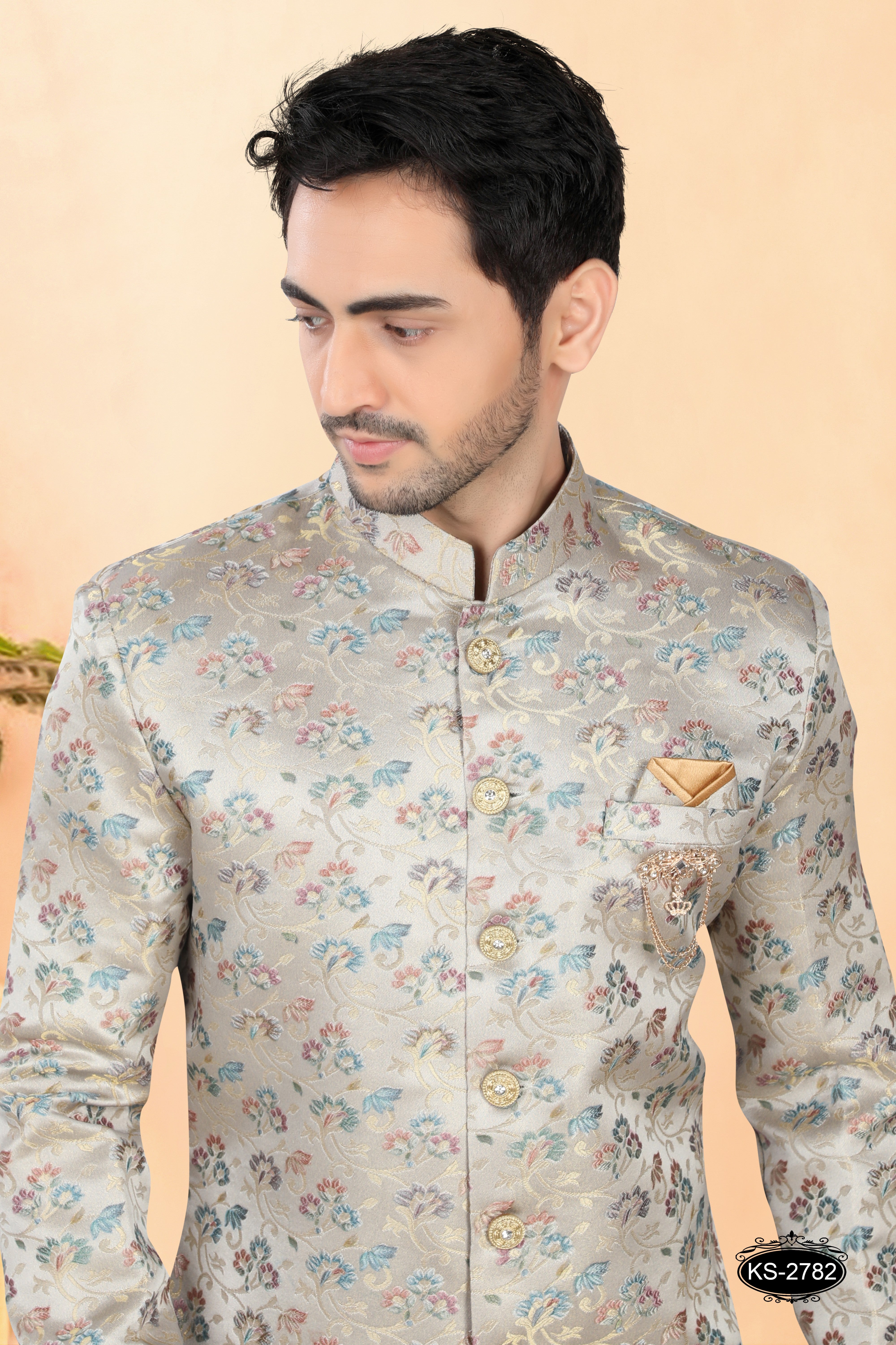 GREY TONE INDO-WESTERN SET WITH MULTI-TONE FLORAL DESIGN