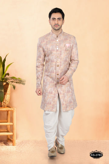PASTEL-PINK TONE INDO-WESTERN SET WITH SELF-DESIGN , PERFECT FOR WEDDINGS