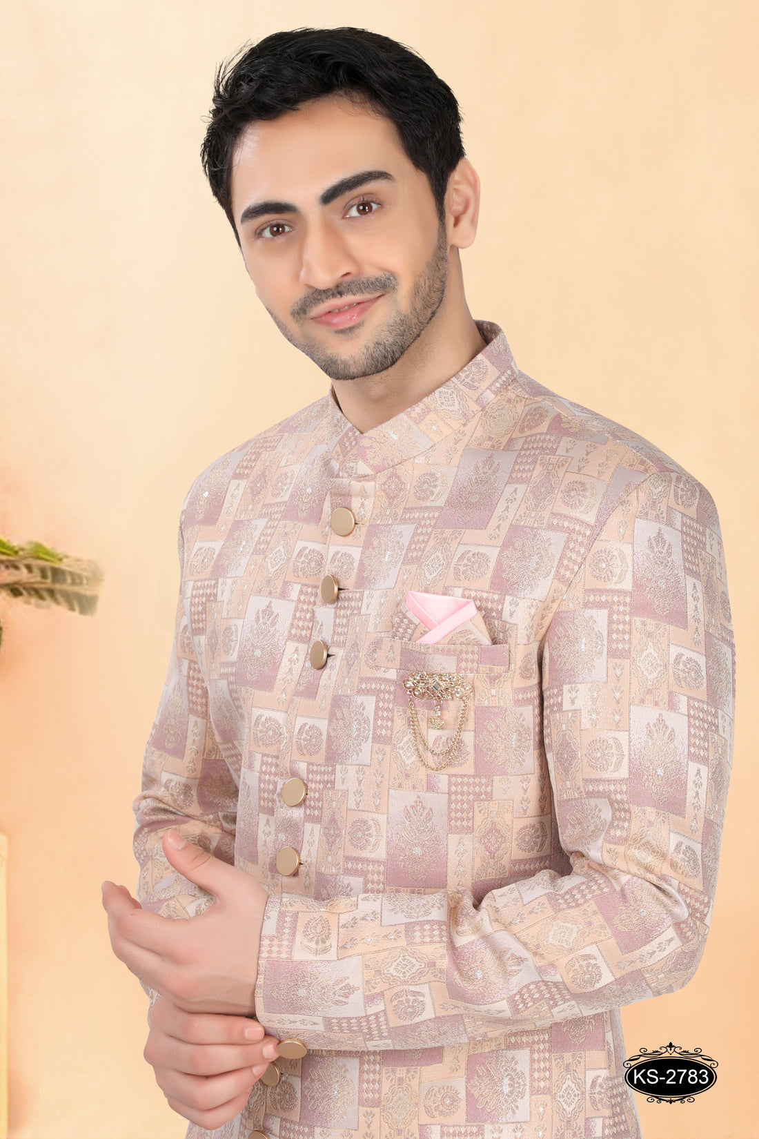 PASTEL-PINK TONE INDO-WESTERN SET WITH SELF-DESIGN , PERFECT FOR WEDDINGS