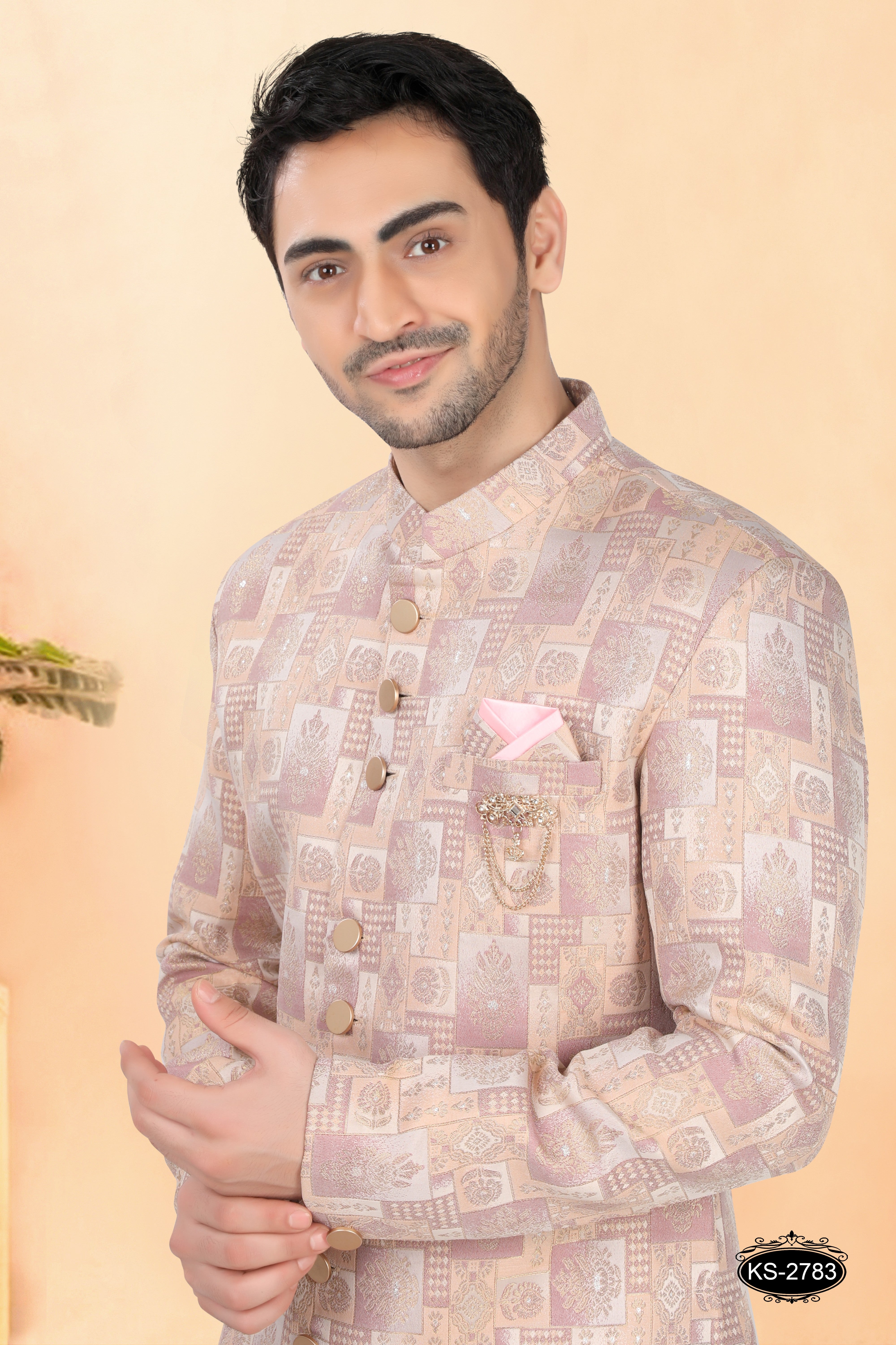 PASTEL-PINK TONE INDO-WESTERN SET WITH SELF-DESIGN , PERFECT FOR WEDDINGS