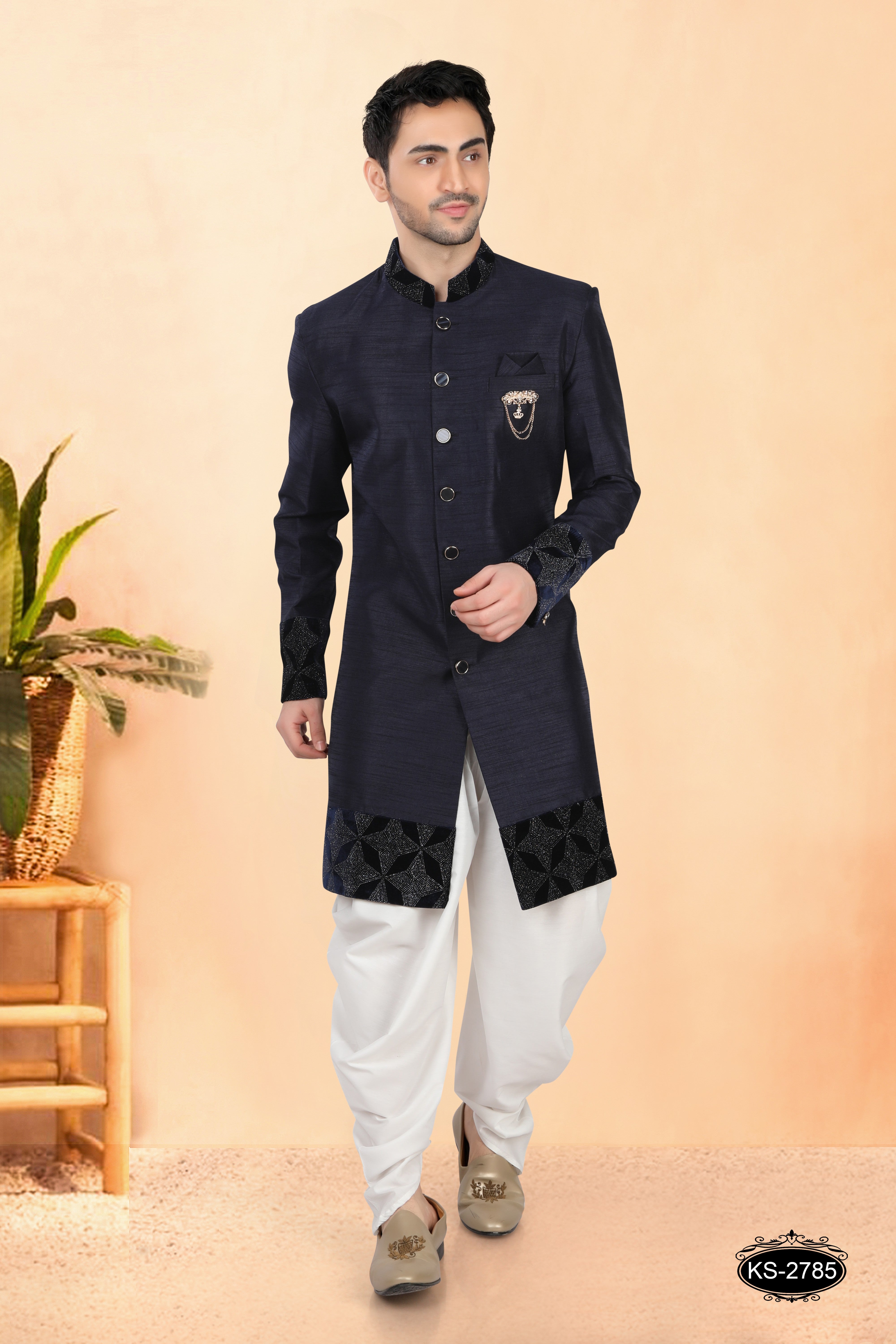 UNIQUE STYLE INDO-WESTERN SET IN BLUE TONE WITH DESIGNER PATTA