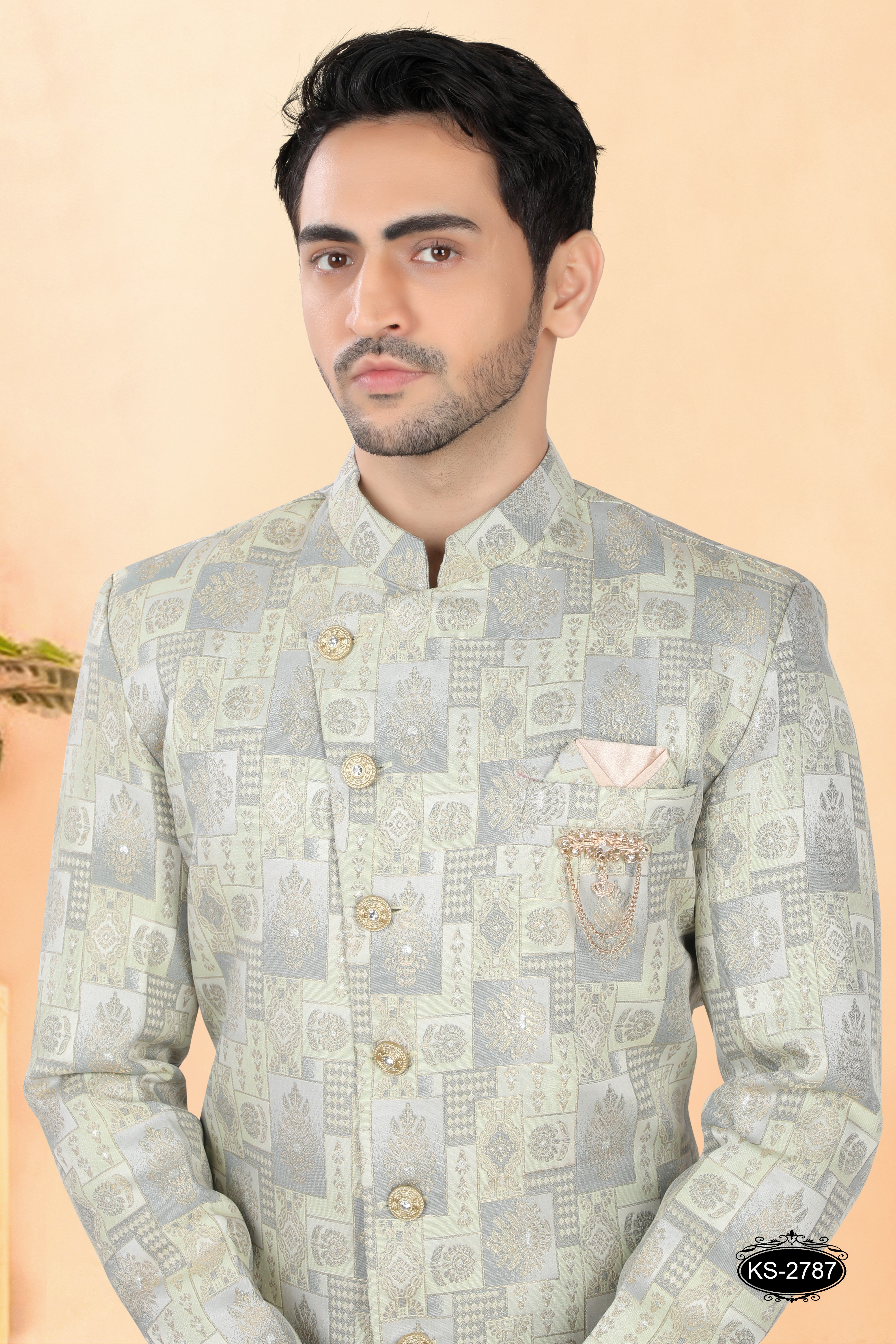 GREEN TONE INDO-WESTERN SET WITH SELF-DESIGN IN UNIQUE STYLE