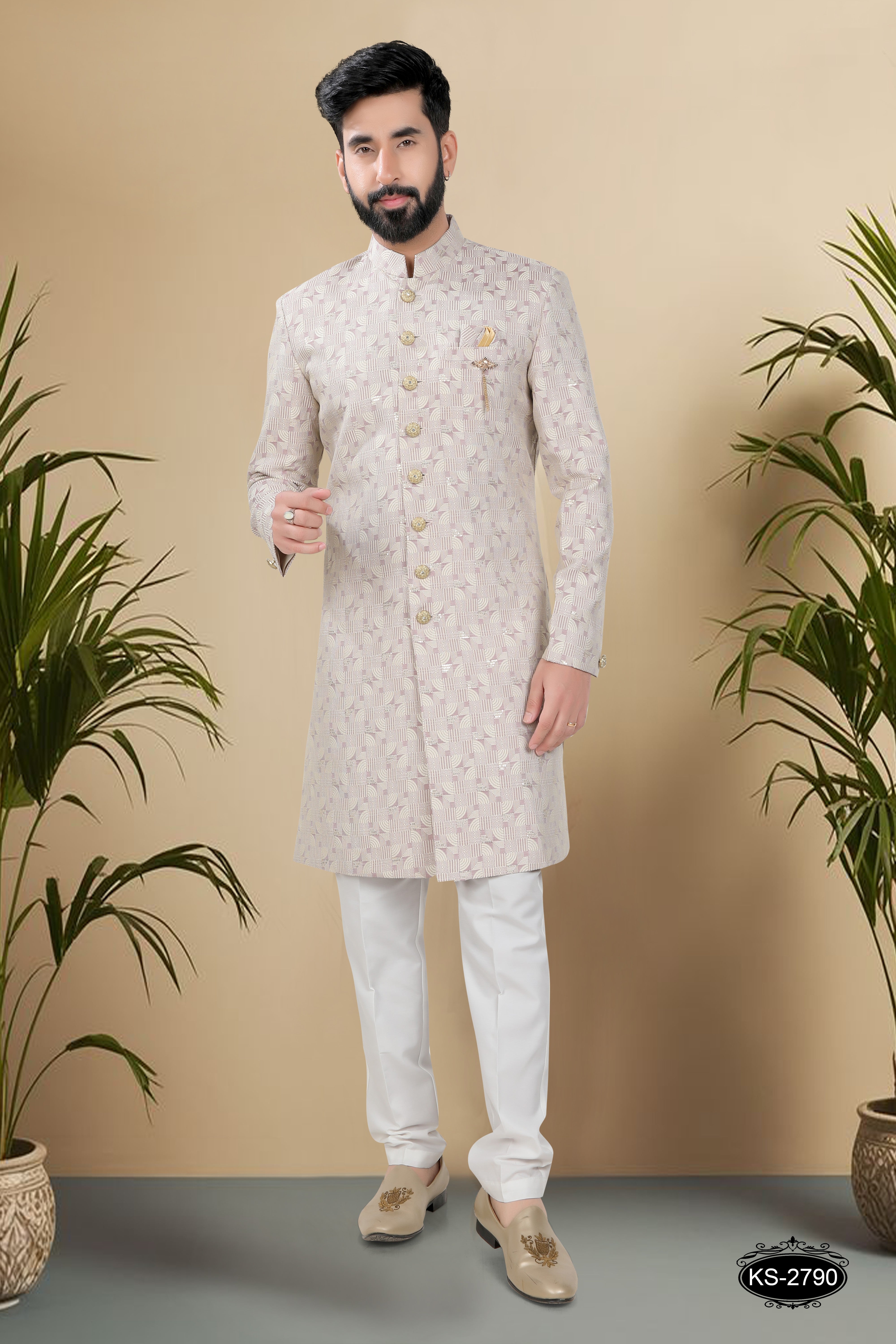 LIGHT-PURPLE HUE INDO-WESTERN SET WITH SELF-DESIGN