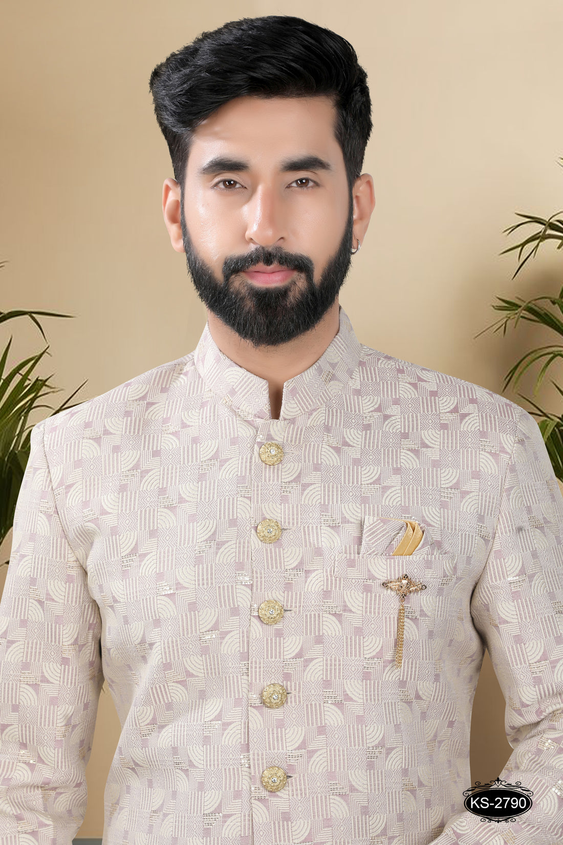 LIGHT-PURPLE HUE INDO-WESTERN SET WITH SELF-DESIGN