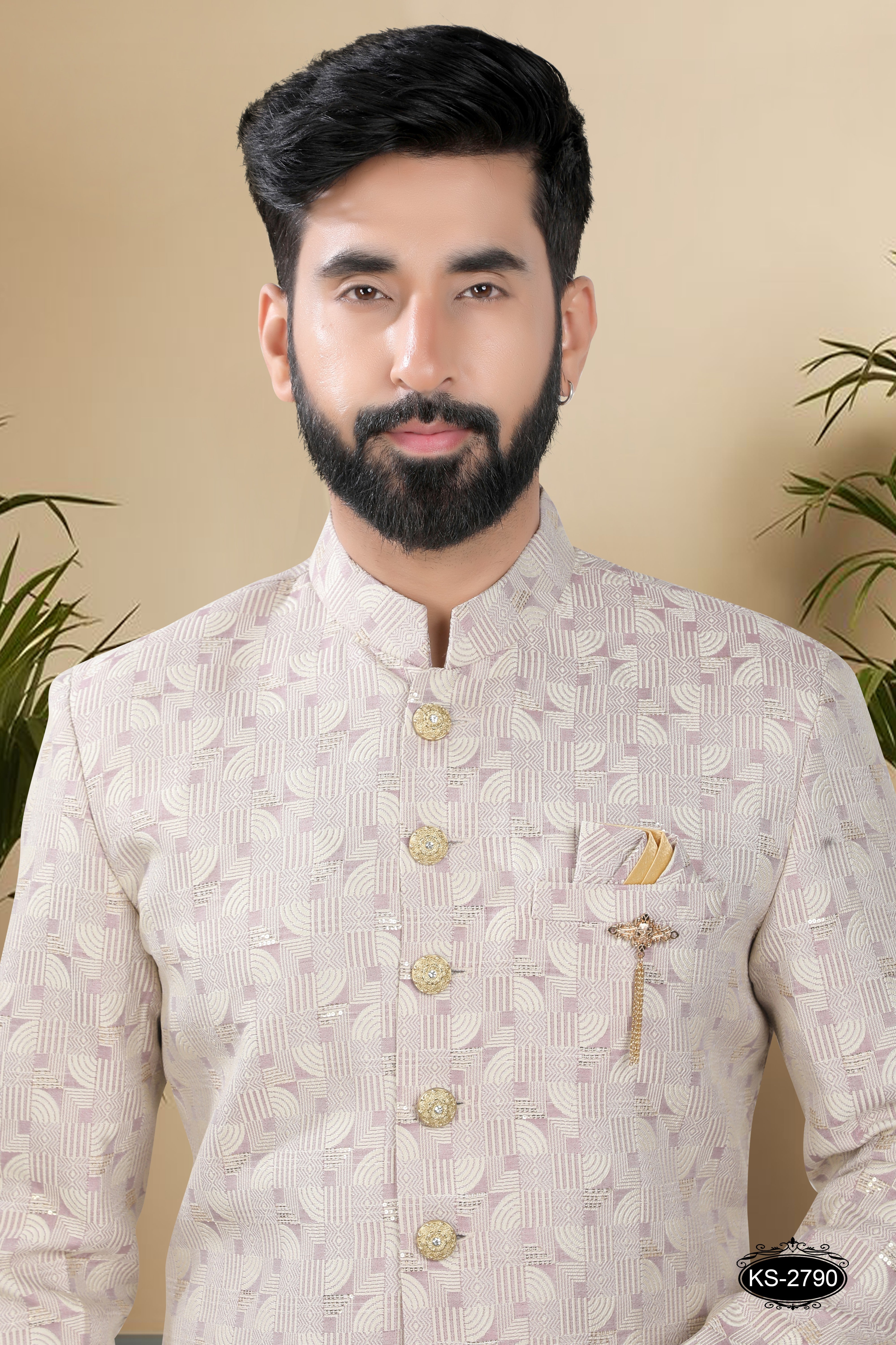 LIGHT-PURPLE HUE INDO-WESTERN SET WITH SELF-DESIGN