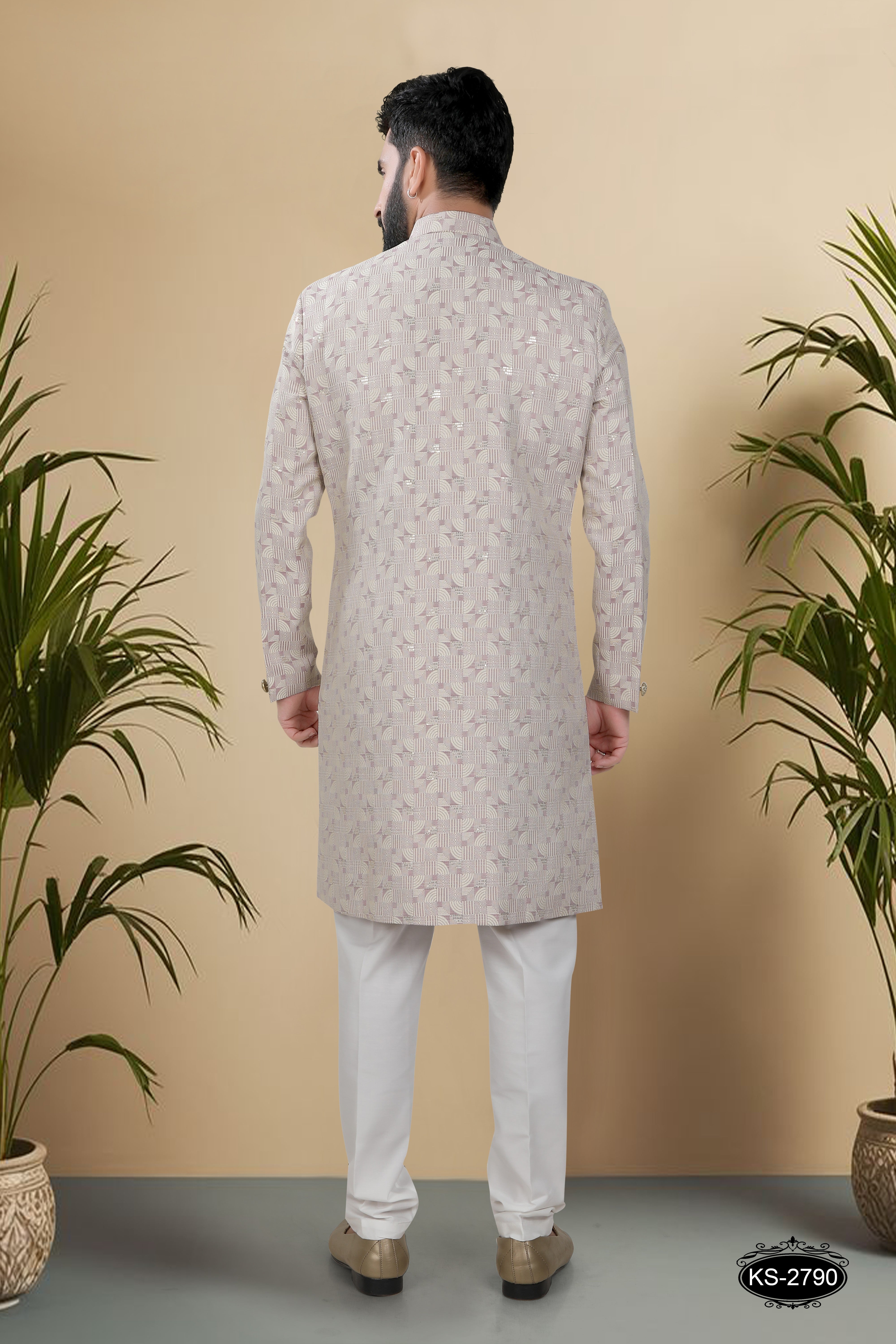 LIGHT-PURPLE HUE INDO-WESTERN SET WITH SELF-DESIGN