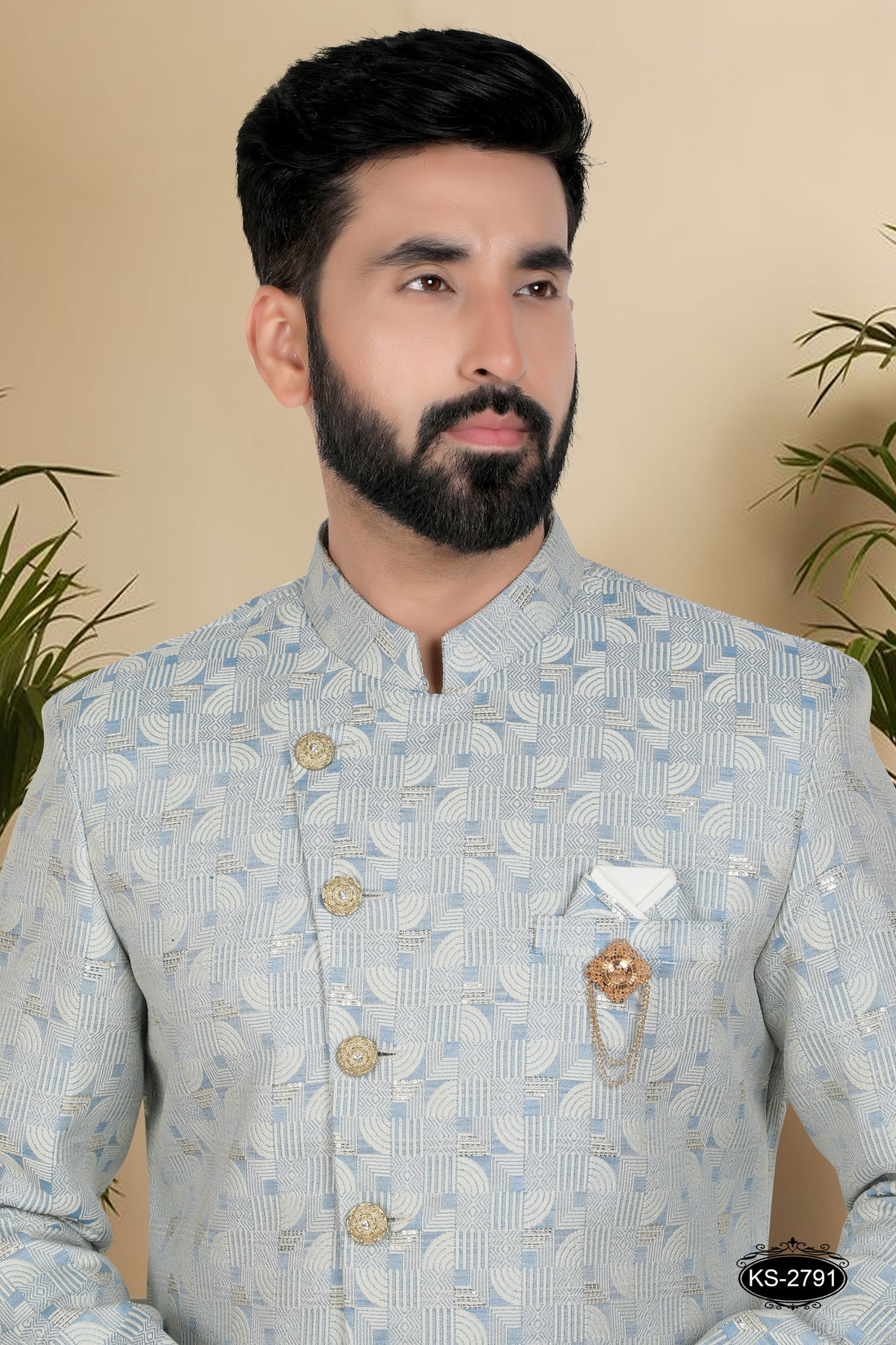 UNIQUE STYLE INDO-WESTERN SET IN BLUE TONE WITH SELF-DESIGN