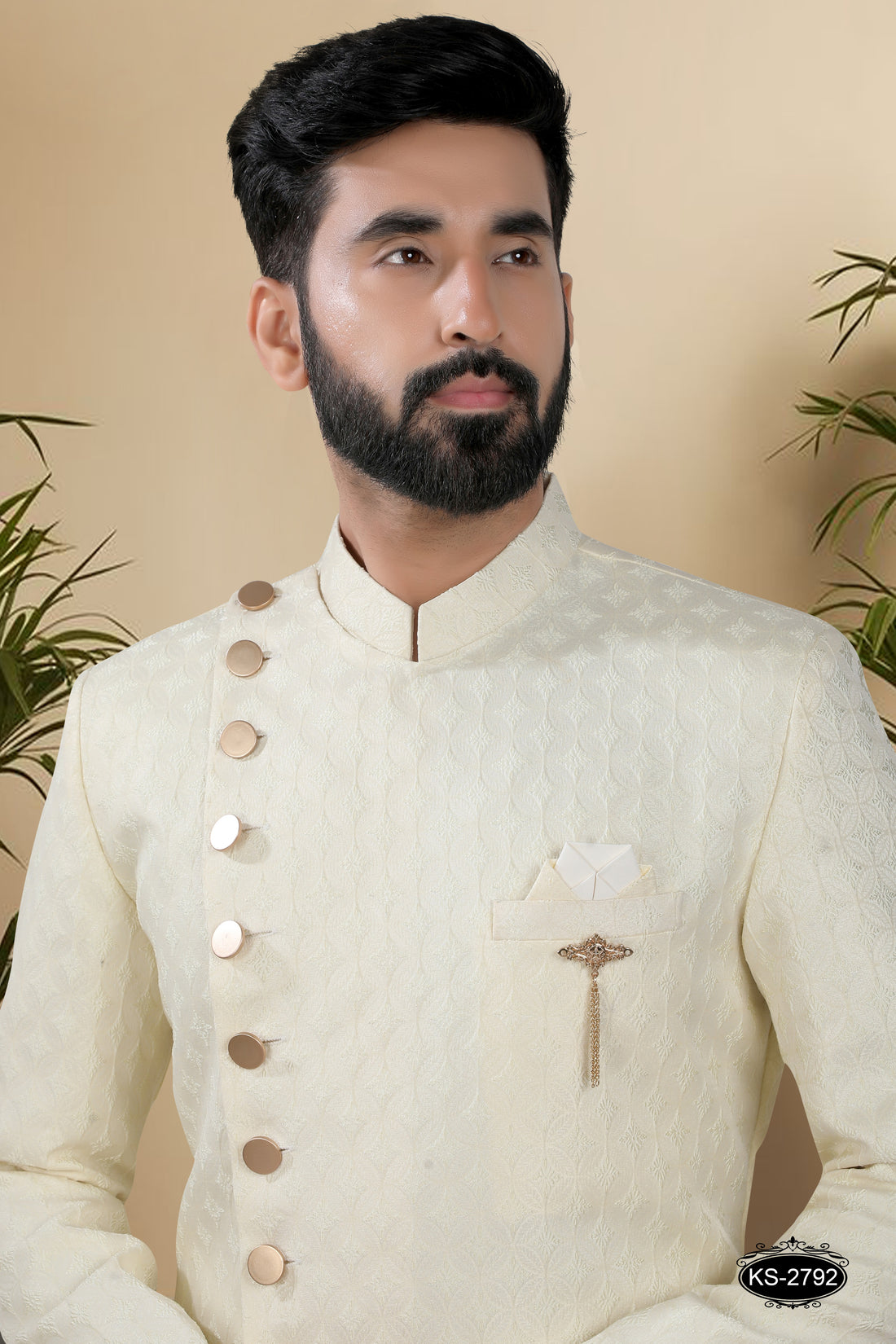 CREAM HUE INDO-WESTERN SET IN UNQIUE PATTERN WITH SELF-DESIGN