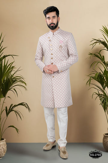 UNIQUE STYLE INDO-WESTERN SET IN ONION-PINK HUE WITH SELF-DESIGN