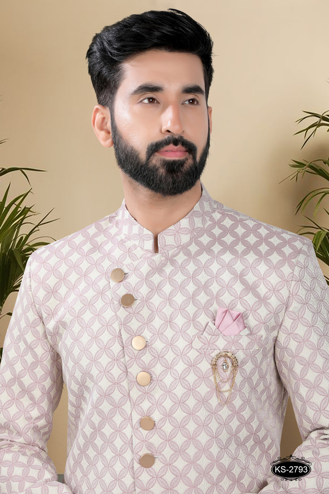 UNIQUE STYLE INDO-WESTERN SET IN ONION-PINK HUE WITH SELF-DESIGN