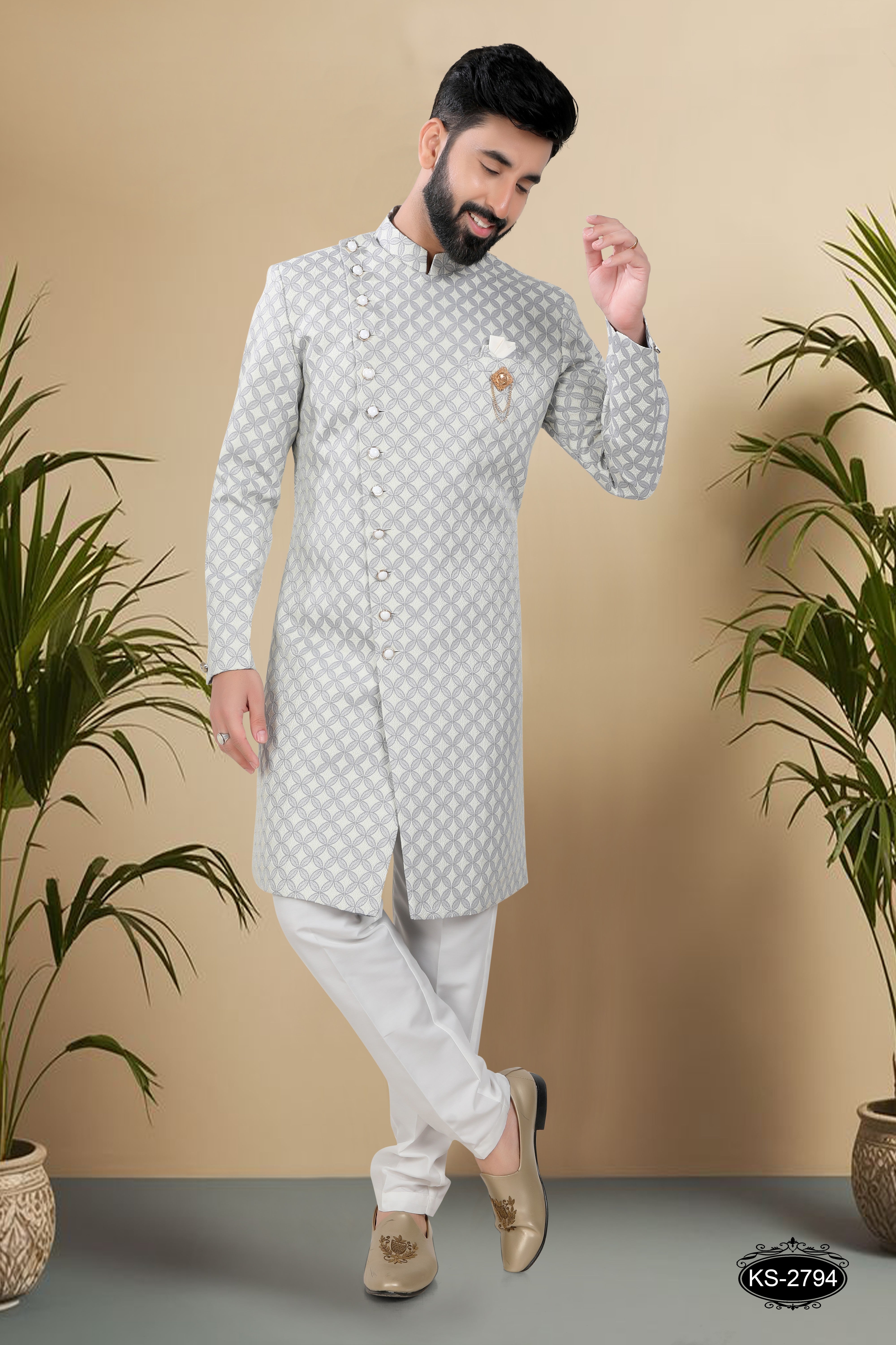 GREY HUE INDO-WESTERN SET WITH SELF-DESIGN IN UNIQUE PATTERN