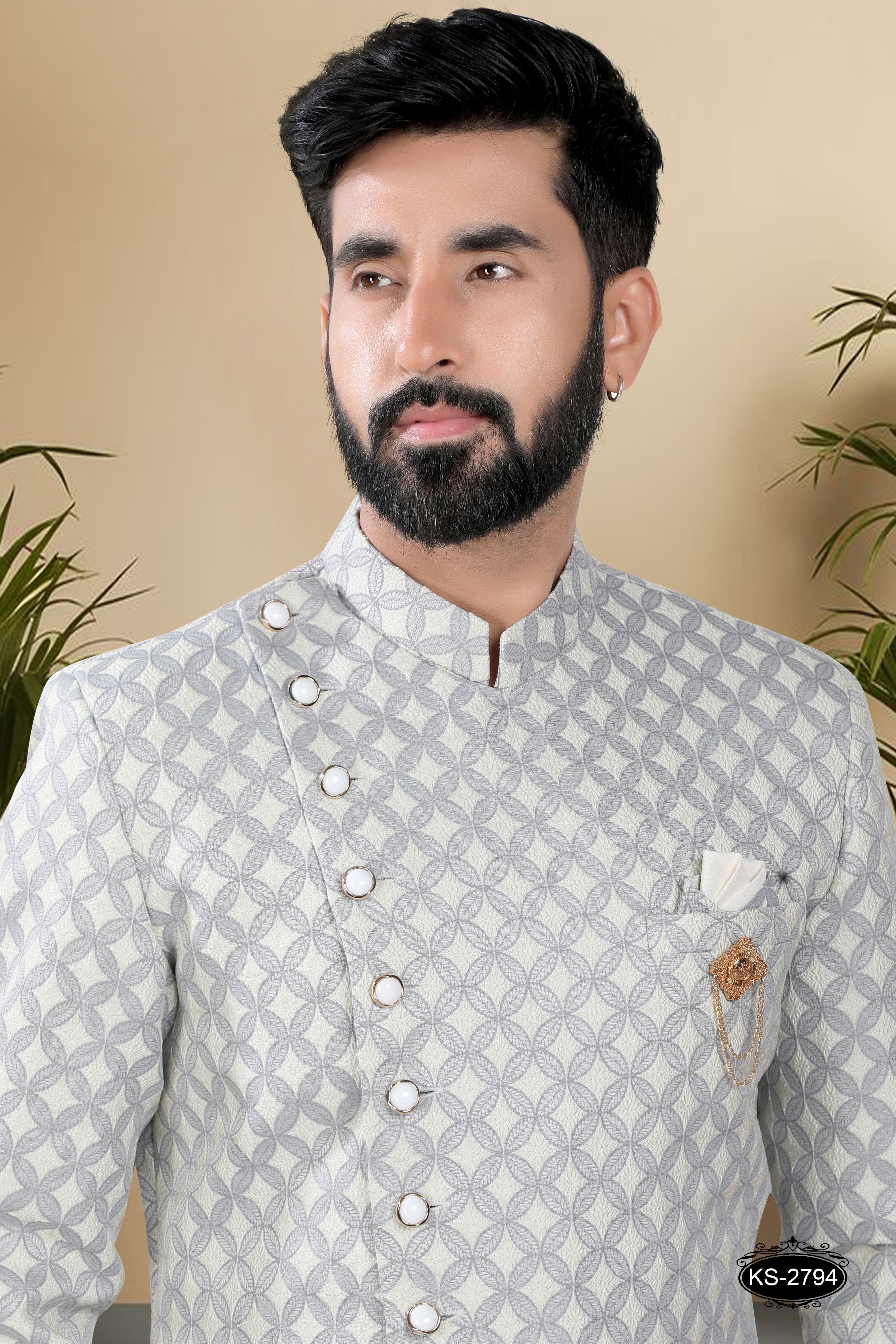 GREY HUE INDO-WESTERN SET WITH SELF-DESIGN IN UNIQUE PATTERN