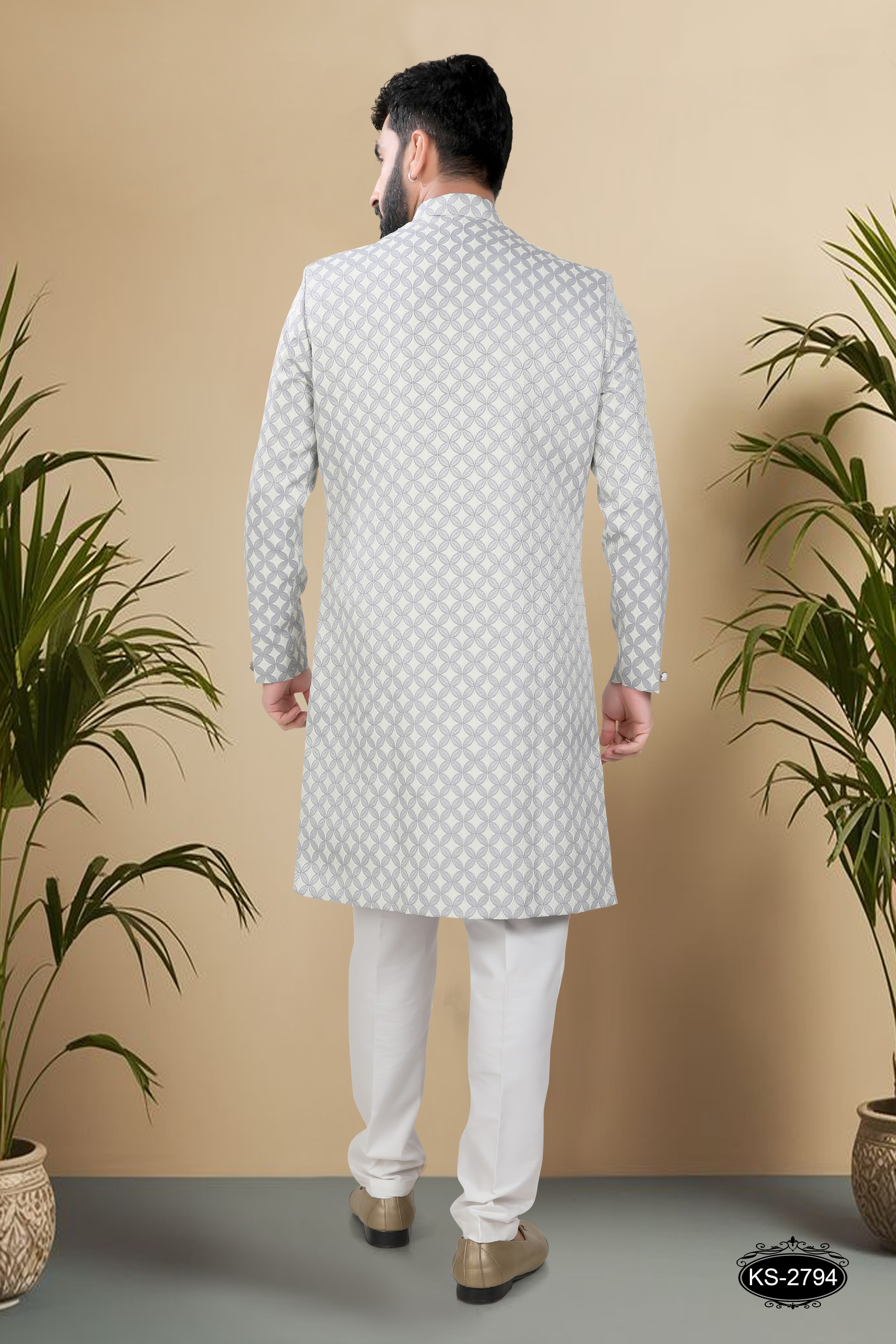 GREY HUE INDO-WESTERN SET WITH SELF-DESIGN IN UNIQUE PATTERN