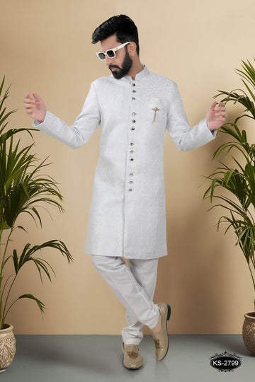 WHITE HUE INDO-WESTERN SET WITH SELF-DESIGN