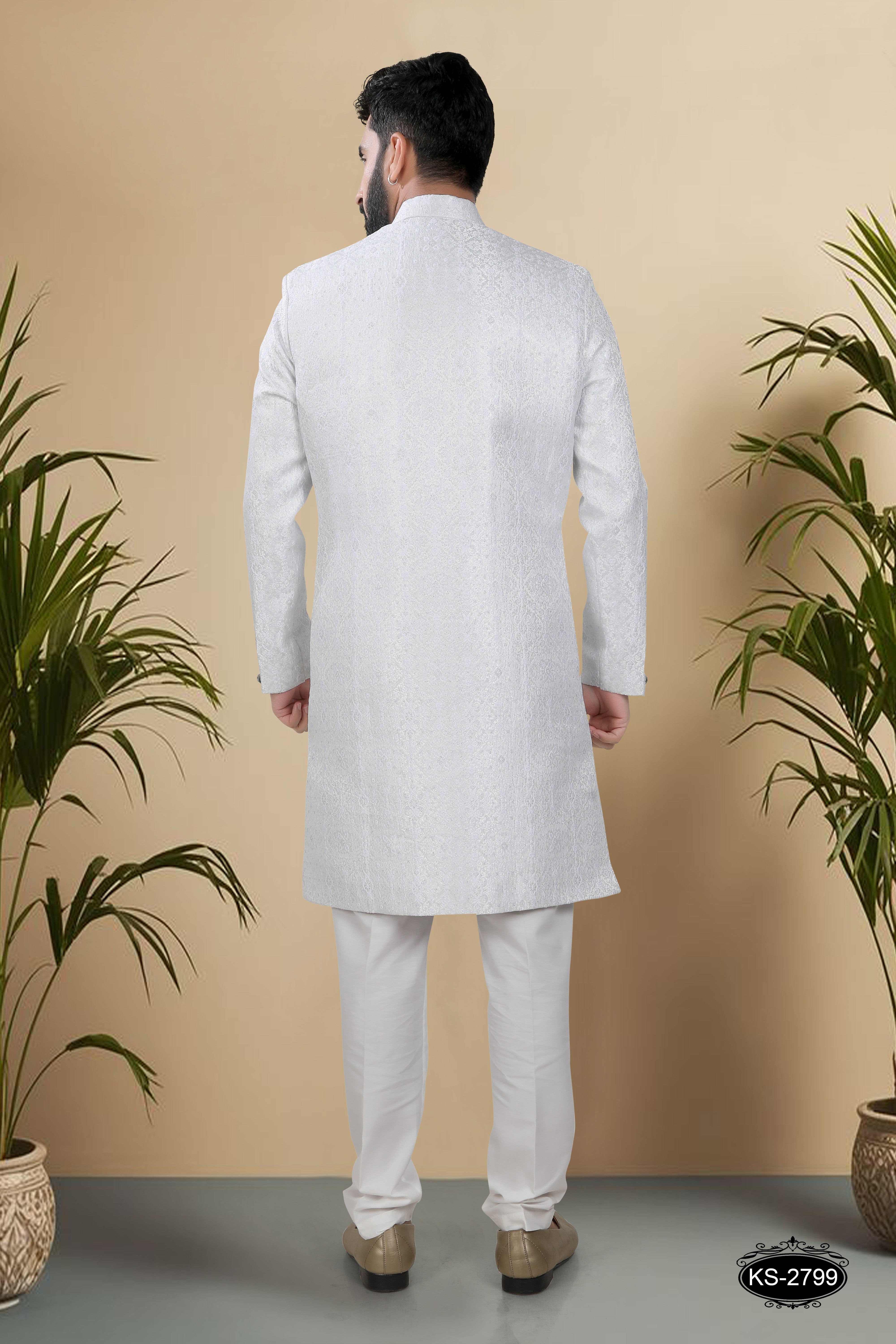 WHITE HUE INDO-WESTERN SET WITH SELF-DESIGN