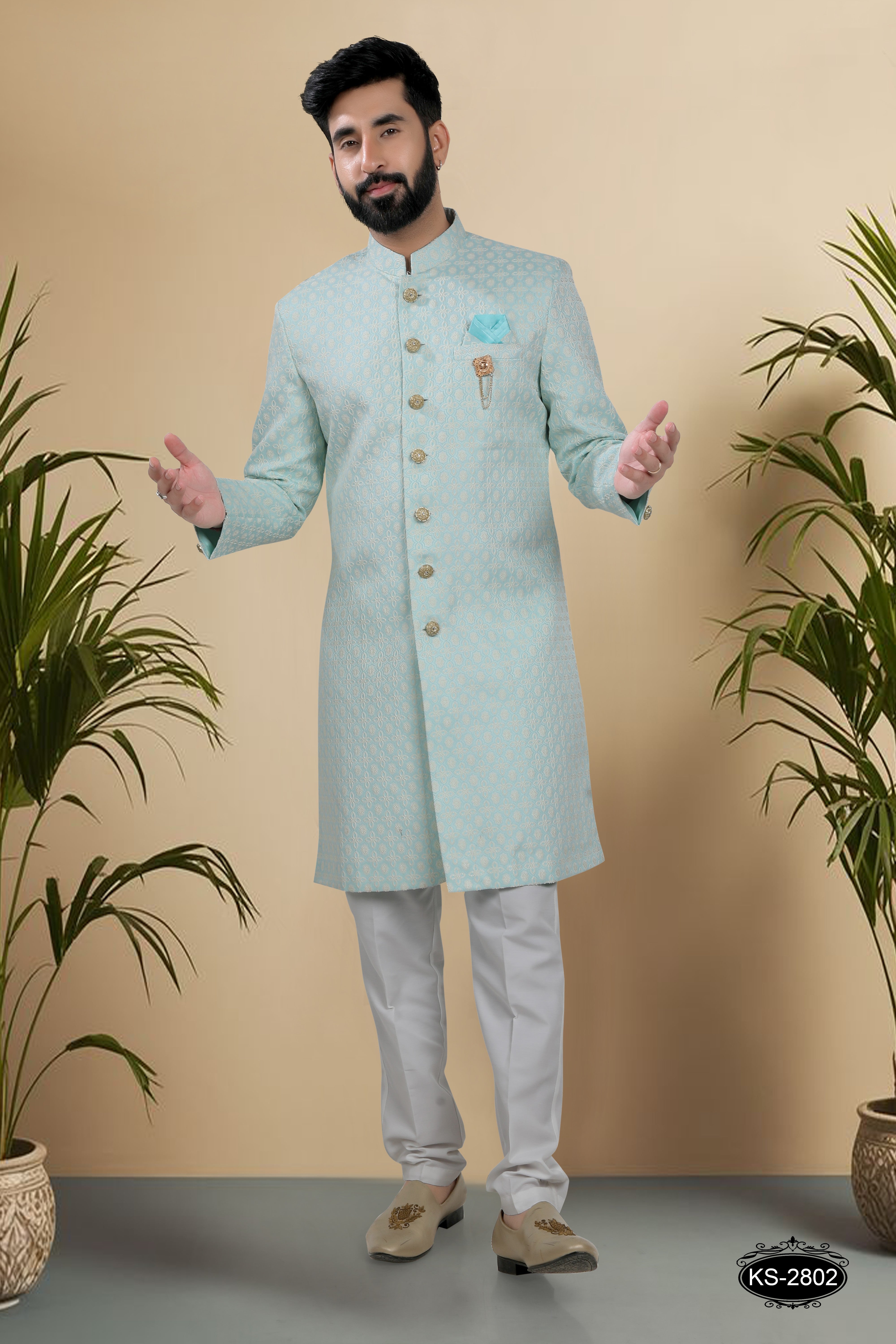 BLUE TONE INDO-WESTERN SET WITH SELF-DESIGN FOR EVERY FESTIVITY