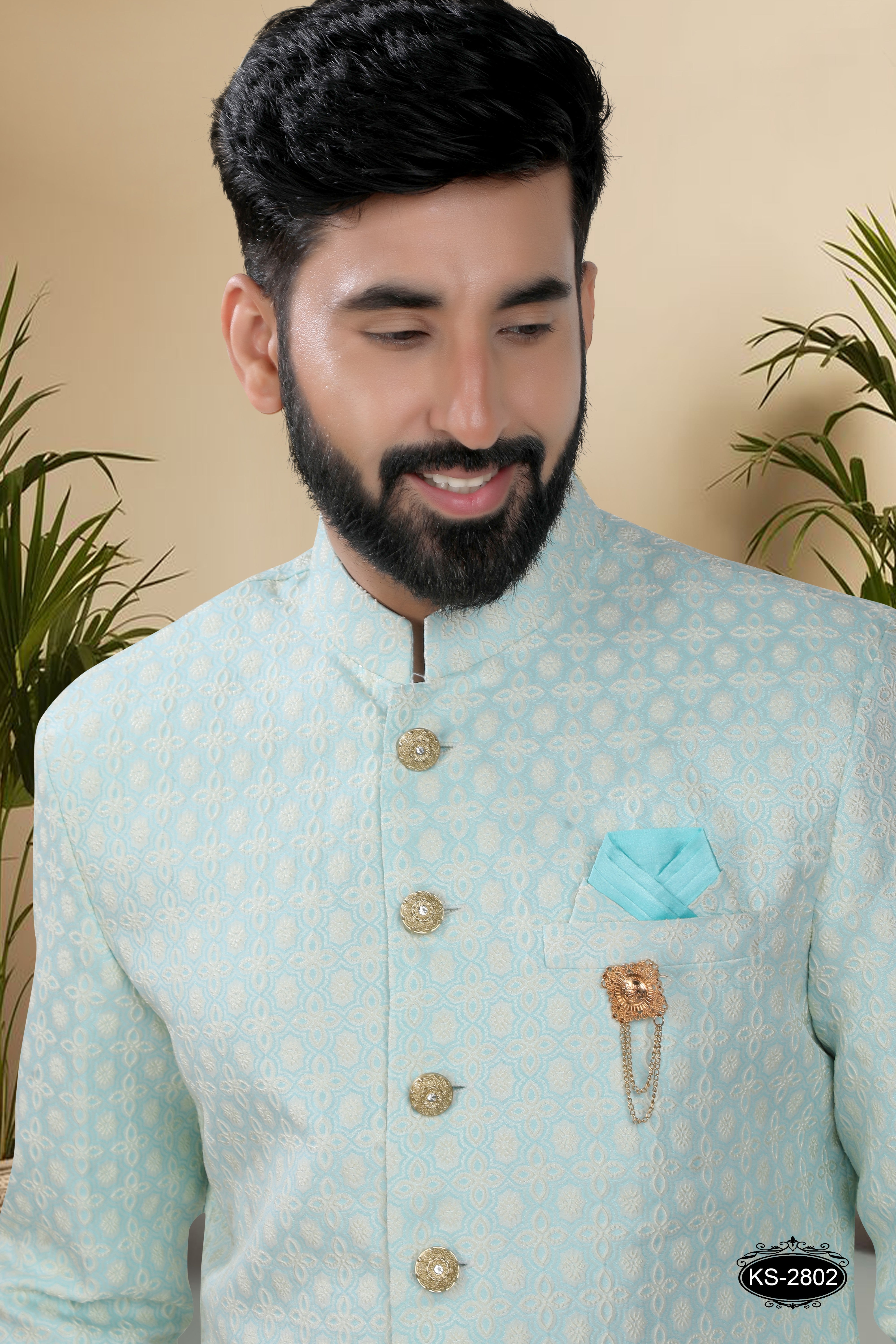 BLUE TONE INDO-WESTERN SET WITH SELF-DESIGN FOR EVERY FESTIVITY