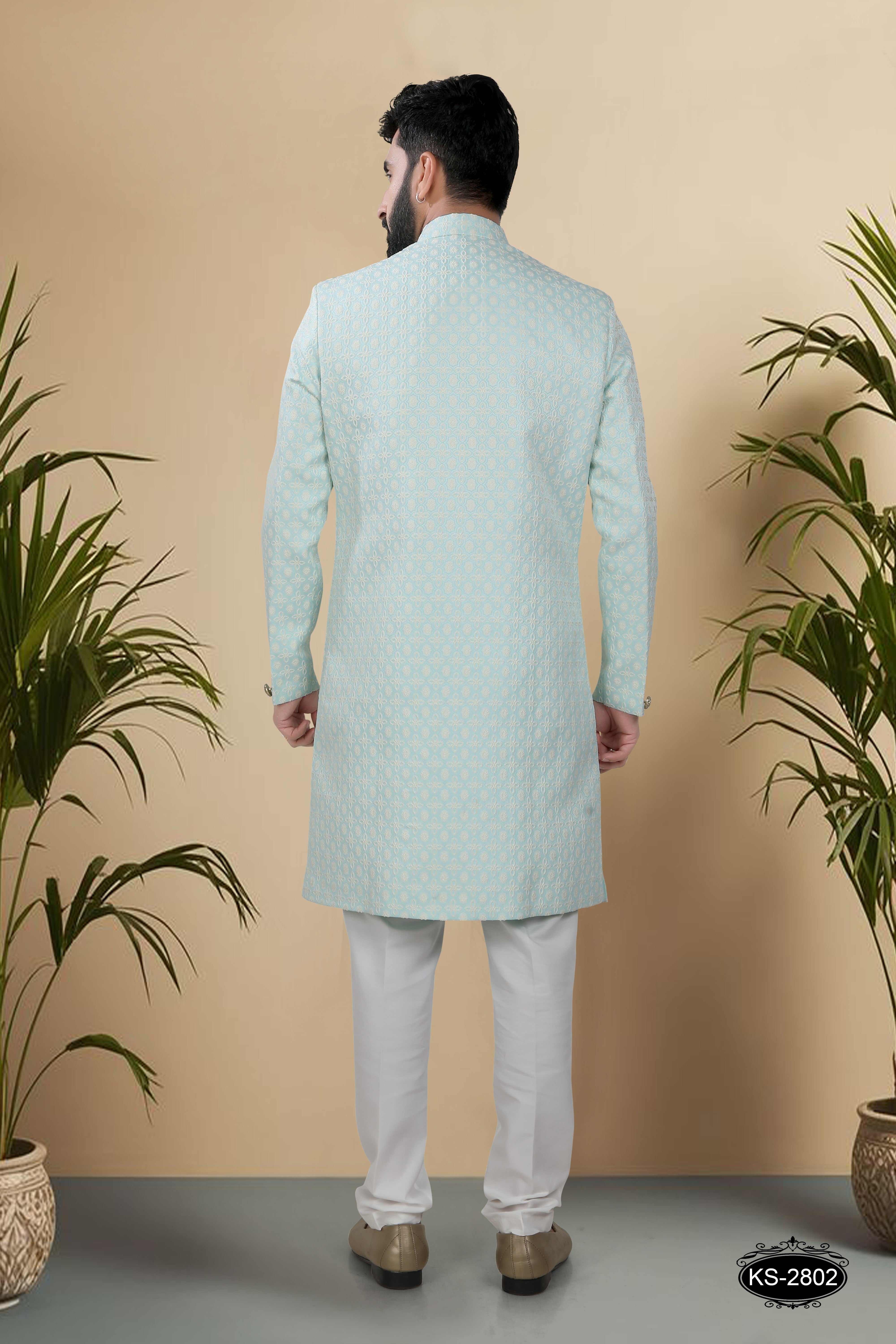 BLUE TONE INDO-WESTERN SET WITH SELF-DESIGN FOR EVERY FESTIVITY
