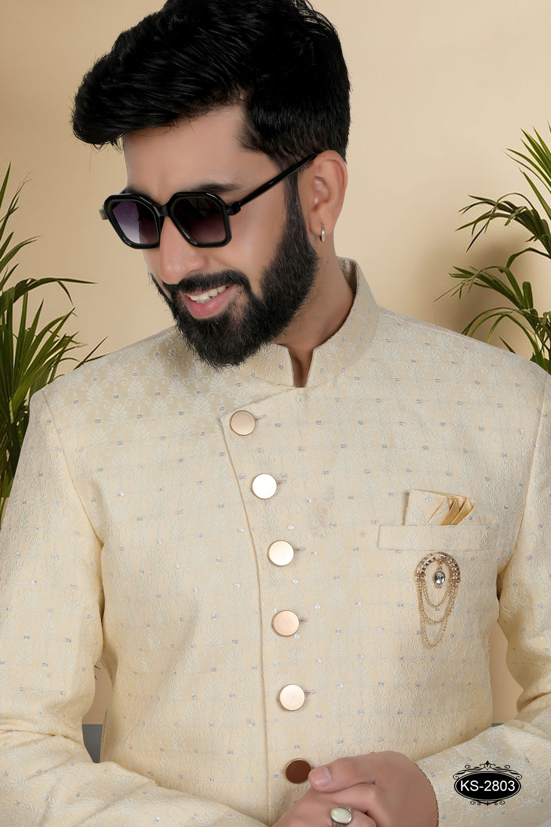 UNIQUE PATTERN INDO-WESTERN SET IN YELLOW HUE WITH SELF-DESIGN