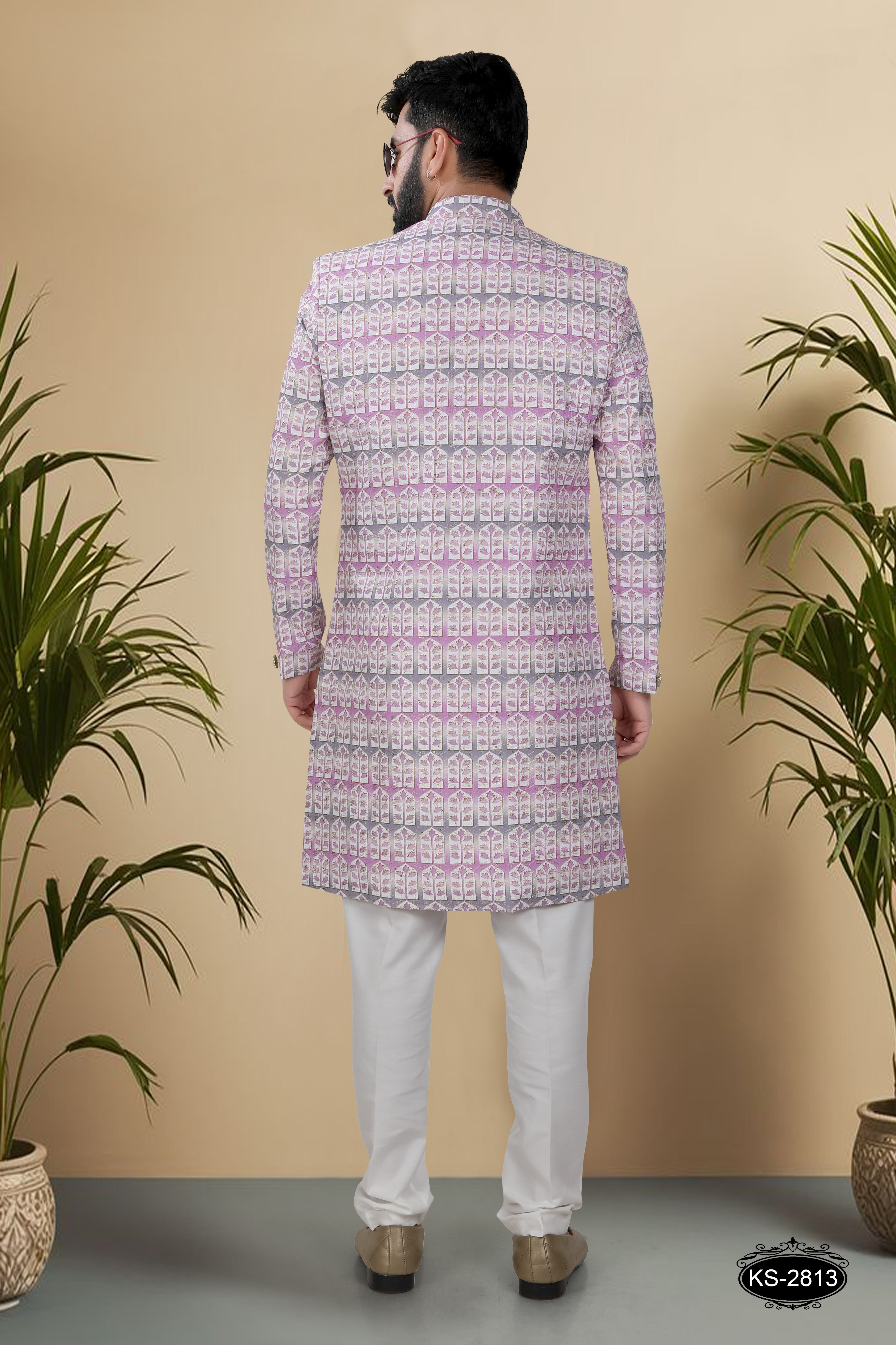 INDO-WESTERN SET IN PINK TONE WITH THREAD EMBROIDERY ALL-OVER