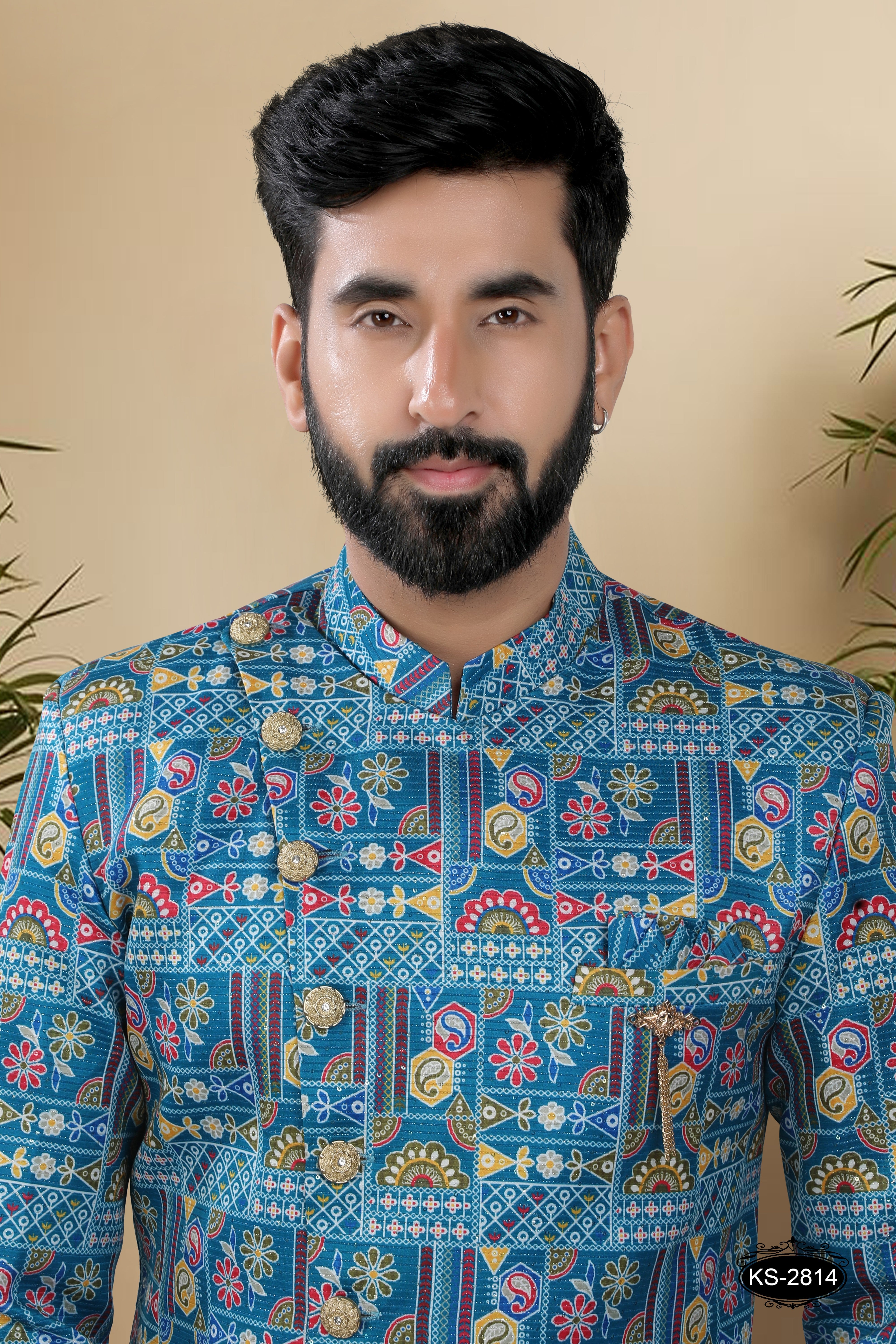 BLUE ( MULTI-TONE ) INDO-WESTERN SET WITH THREAD EMBROIDERY ALL-OVER