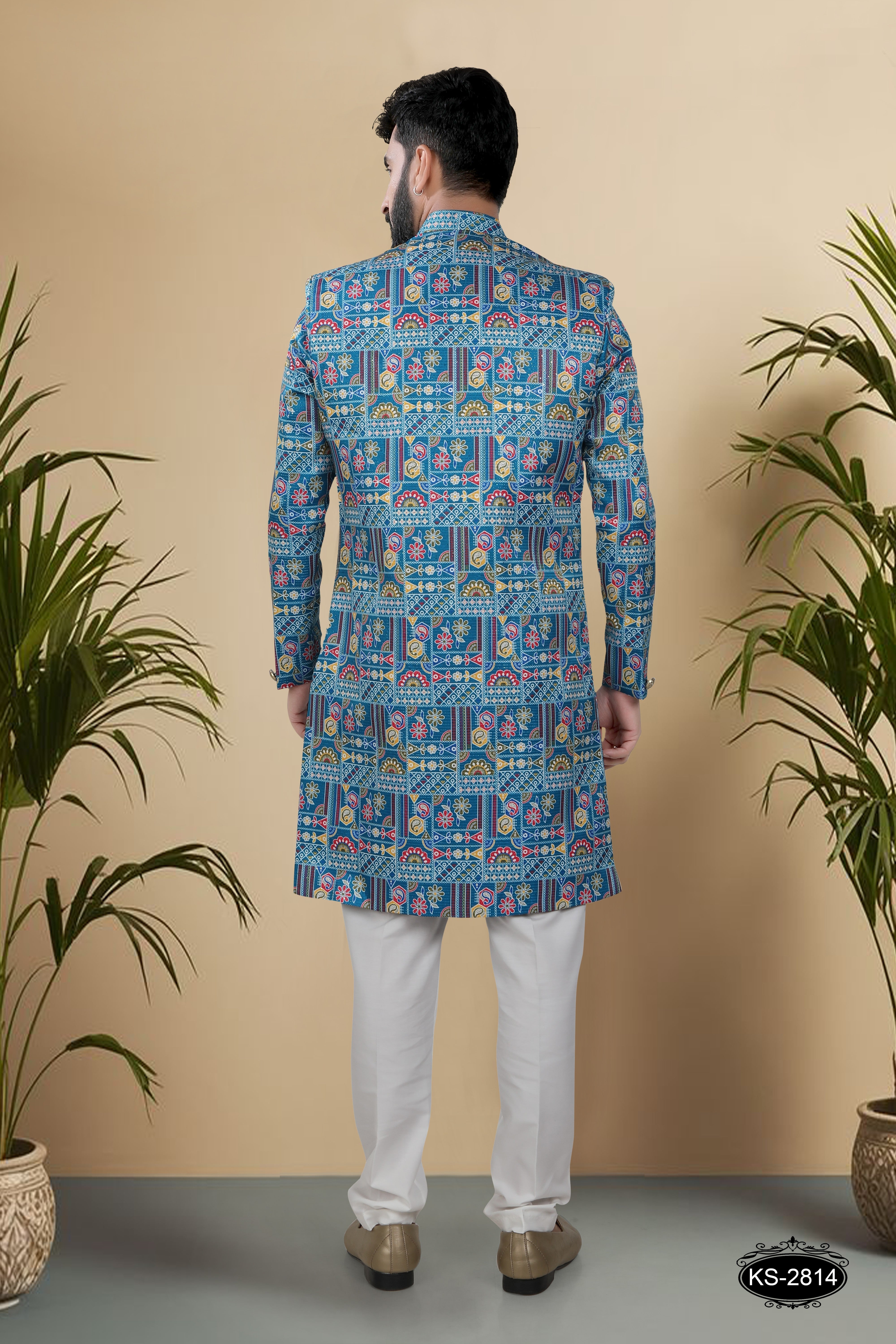 BLUE ( MULTI-TONE ) INDO-WESTERN SET WITH THREAD EMBROIDERY ALL-OVER