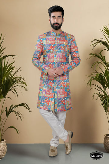 ORANGE ( MULTI-TONE ) INDO-WESTERN SET WITH THREAD EMBROIDERY ALL-OVER