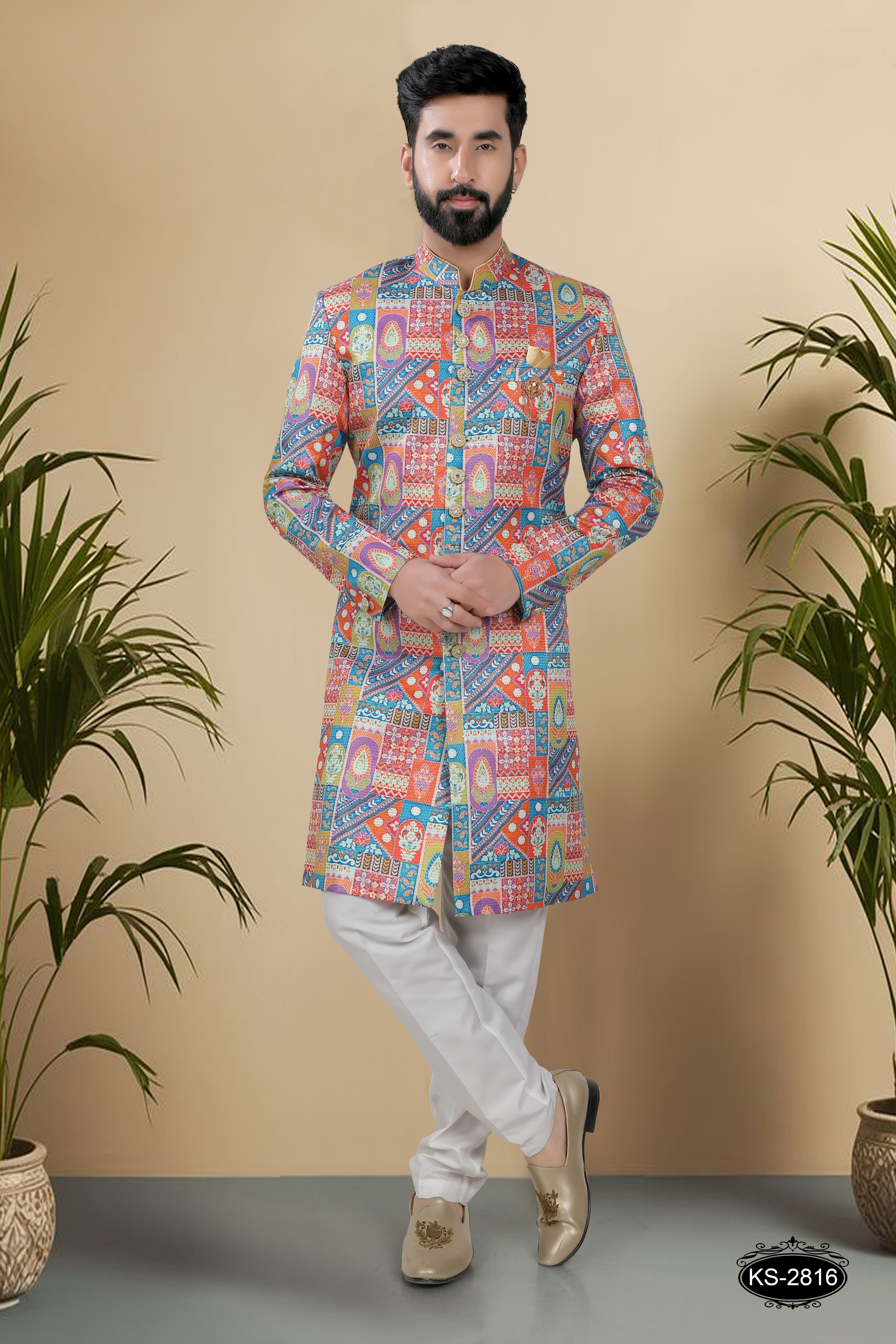 ORANGE ( MULTI-TONE ) INDO-WESTERN SET WITH THREAD EMBROIDERY ALL-OVER