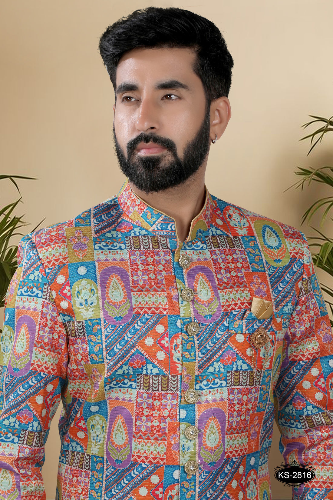 ORANGE ( MULTI-TONE ) INDO-WESTERN SET WITH THREAD EMBROIDERY ALL-OVER