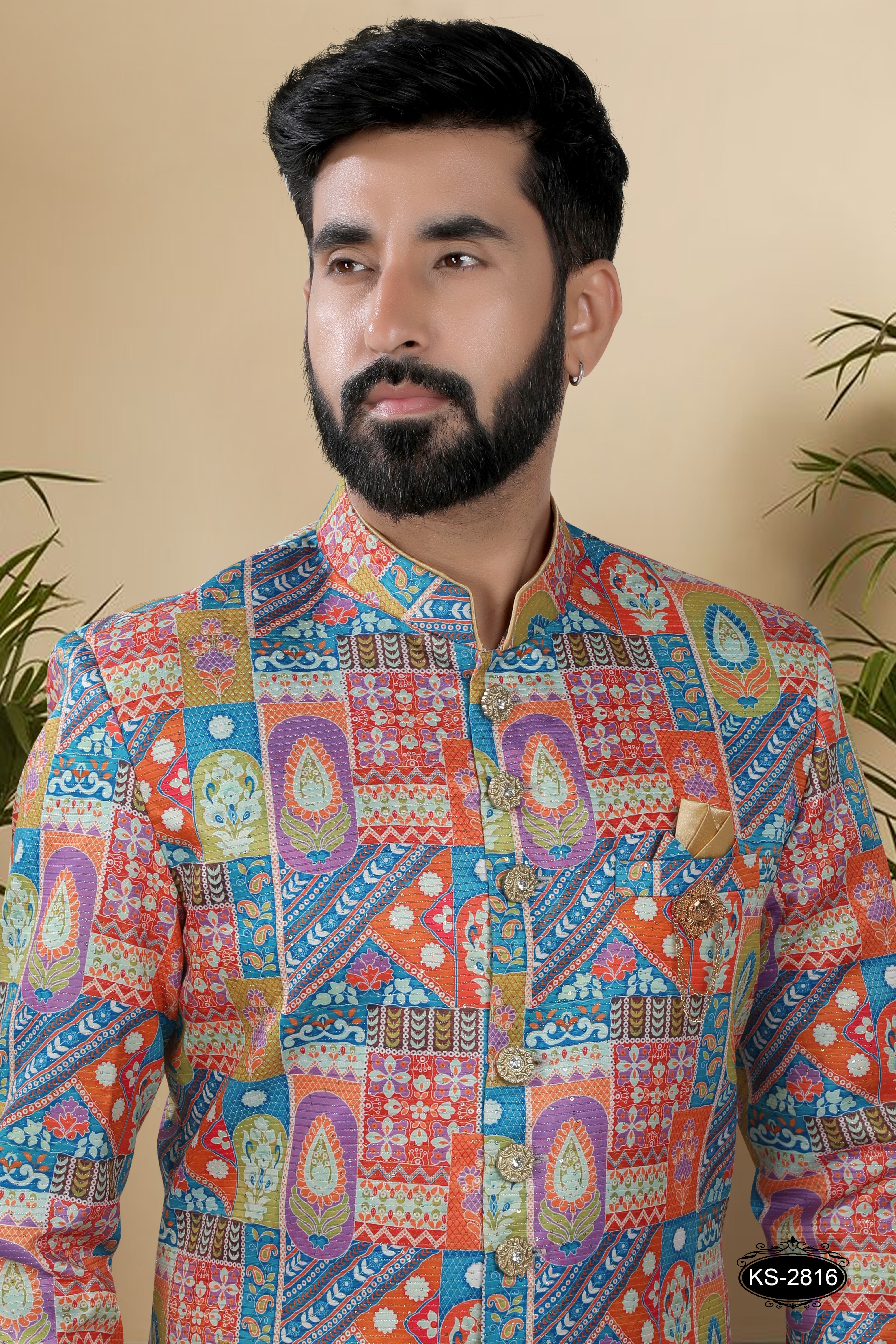 ORANGE ( MULTI-TONE ) INDO-WESTERN SET WITH THREAD EMBROIDERY ALL-OVER
