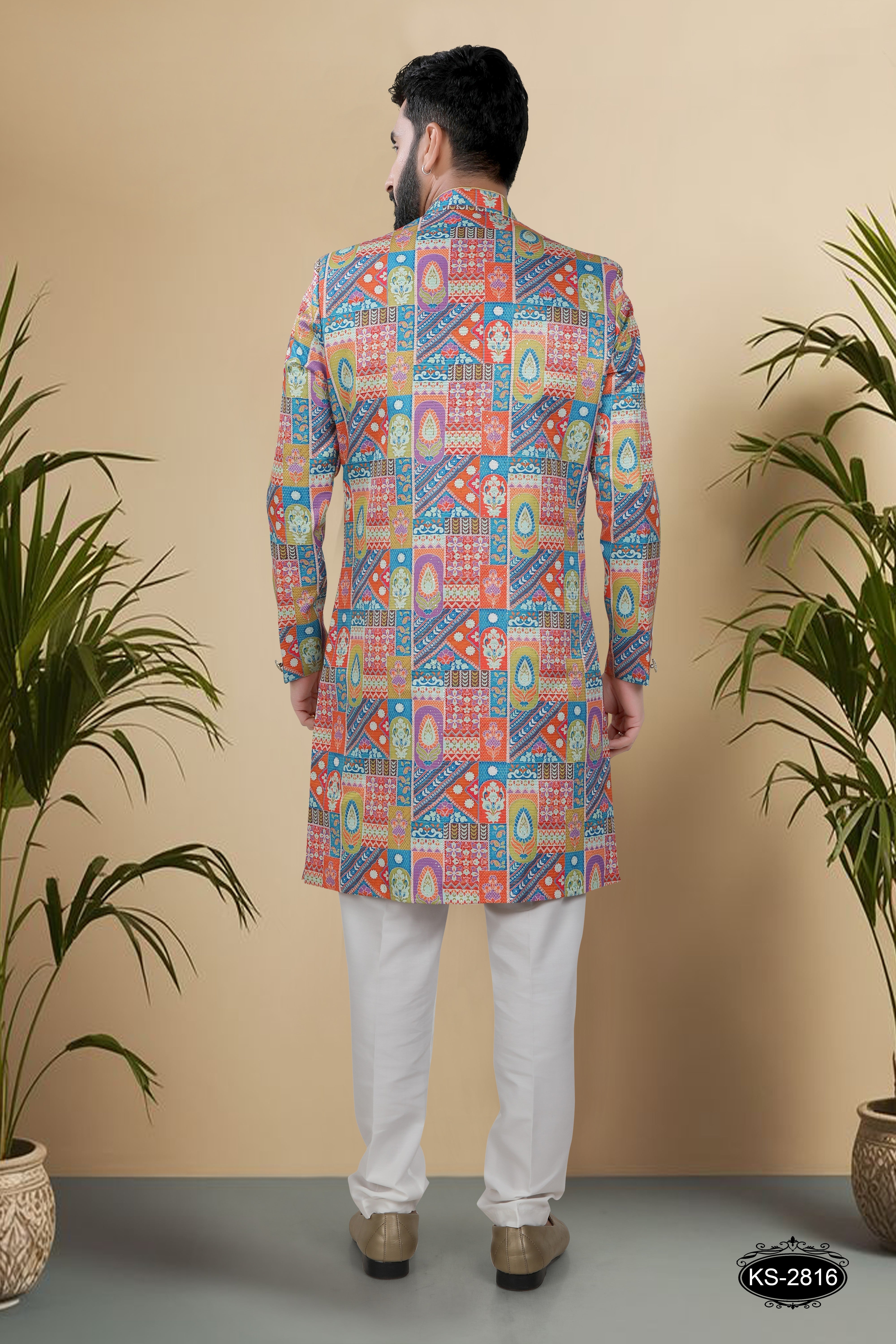 ORANGE ( MULTI-TONE ) INDO-WESTERN SET WITH THREAD EMBROIDERY ALL-OVER