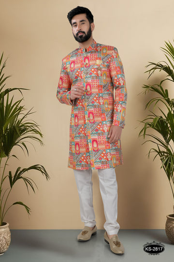 INDO-WESTERN SET ORANGE ( MULTI-TONE ) WITH THREAD EMBROIDERY ALL-OVER