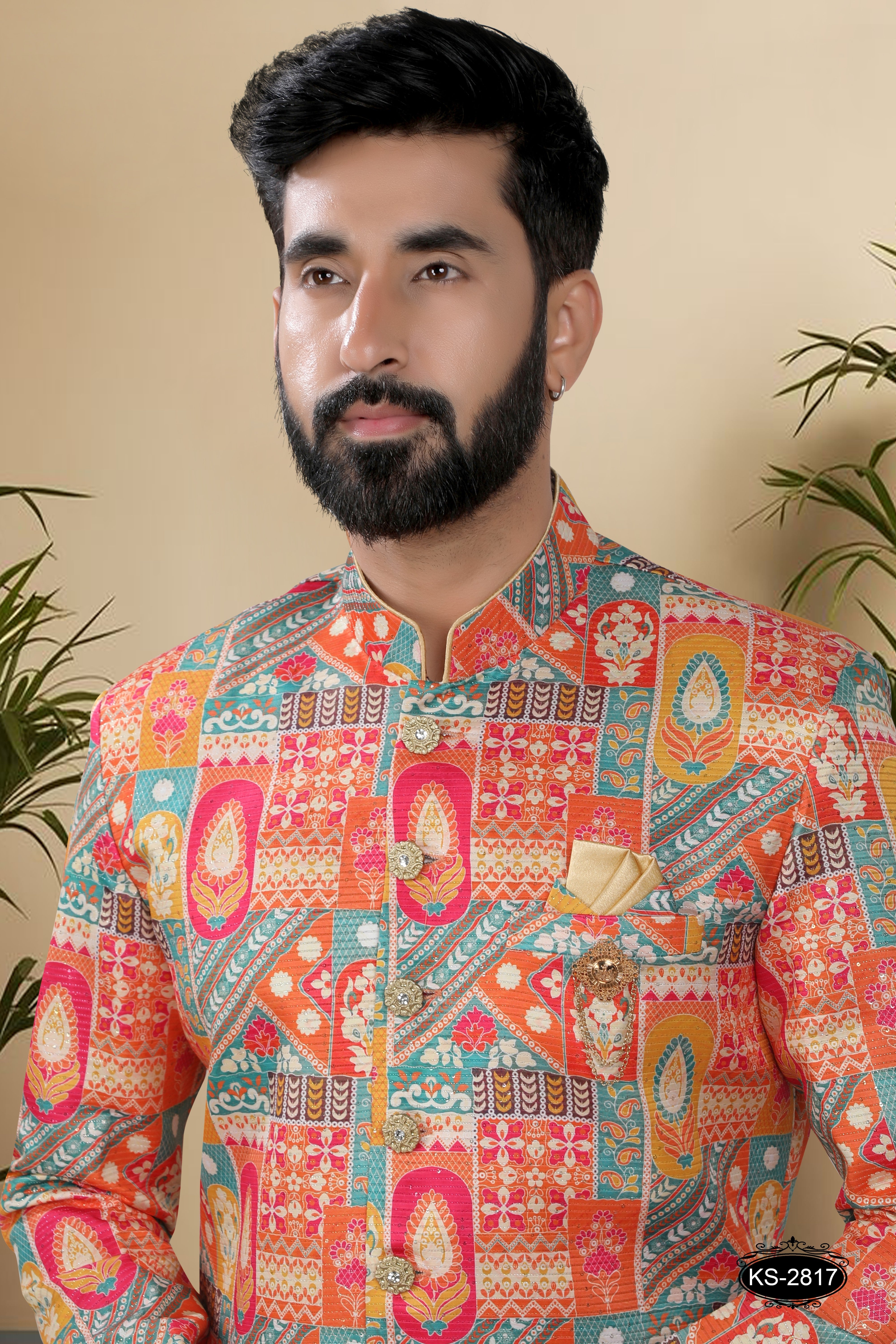 INDO-WESTERN SET ORANGE ( MULTI-TONE ) WITH THREAD EMBROIDERY ALL-OVER
