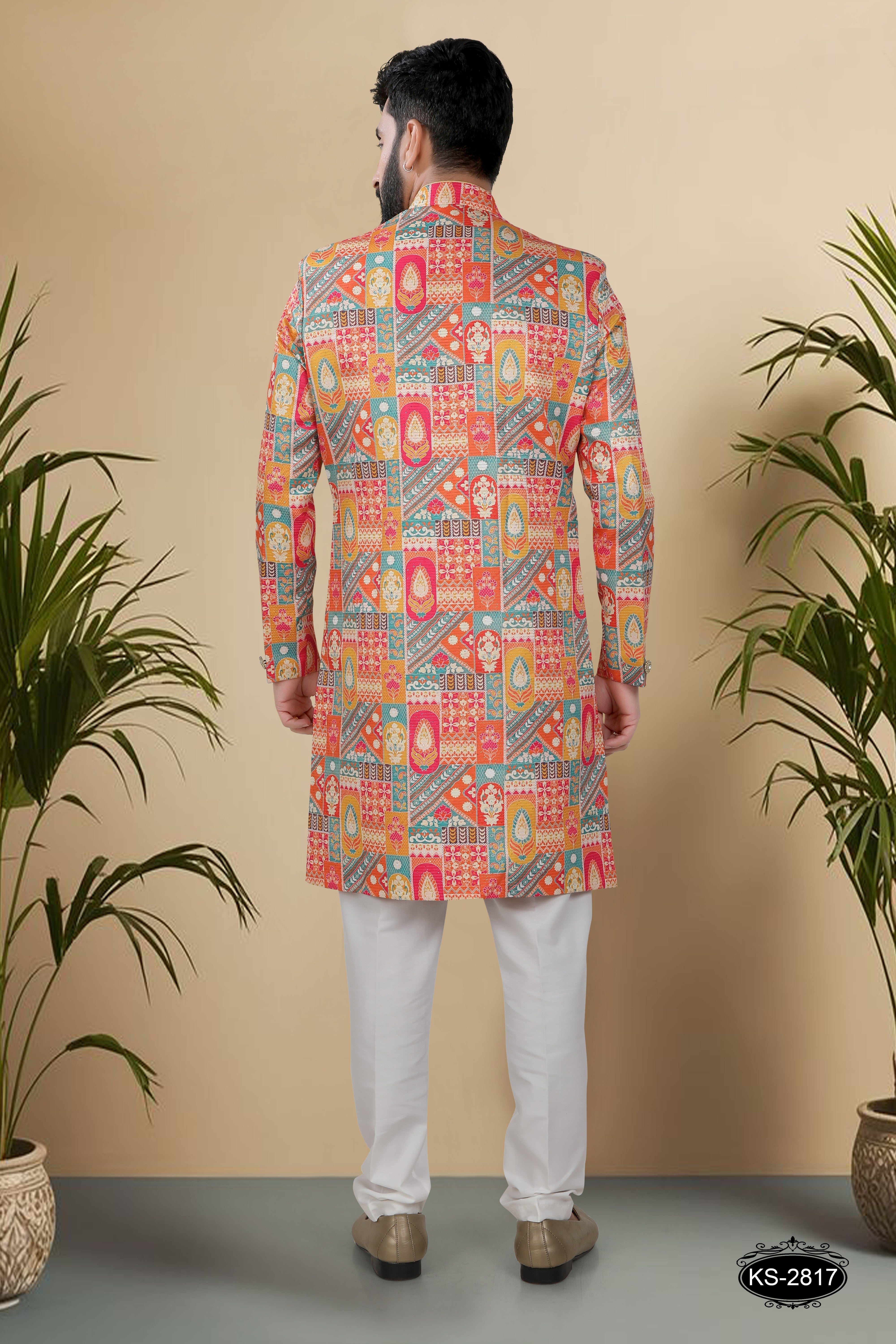 INDO-WESTERN SET ORANGE ( MULTI-TONE ) WITH THREAD EMBROIDERY ALL-OVER