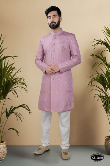 INDO-WESTERN SET IN ONION-PINK HUE WITH PANEL & THREAD EMBROIDERY