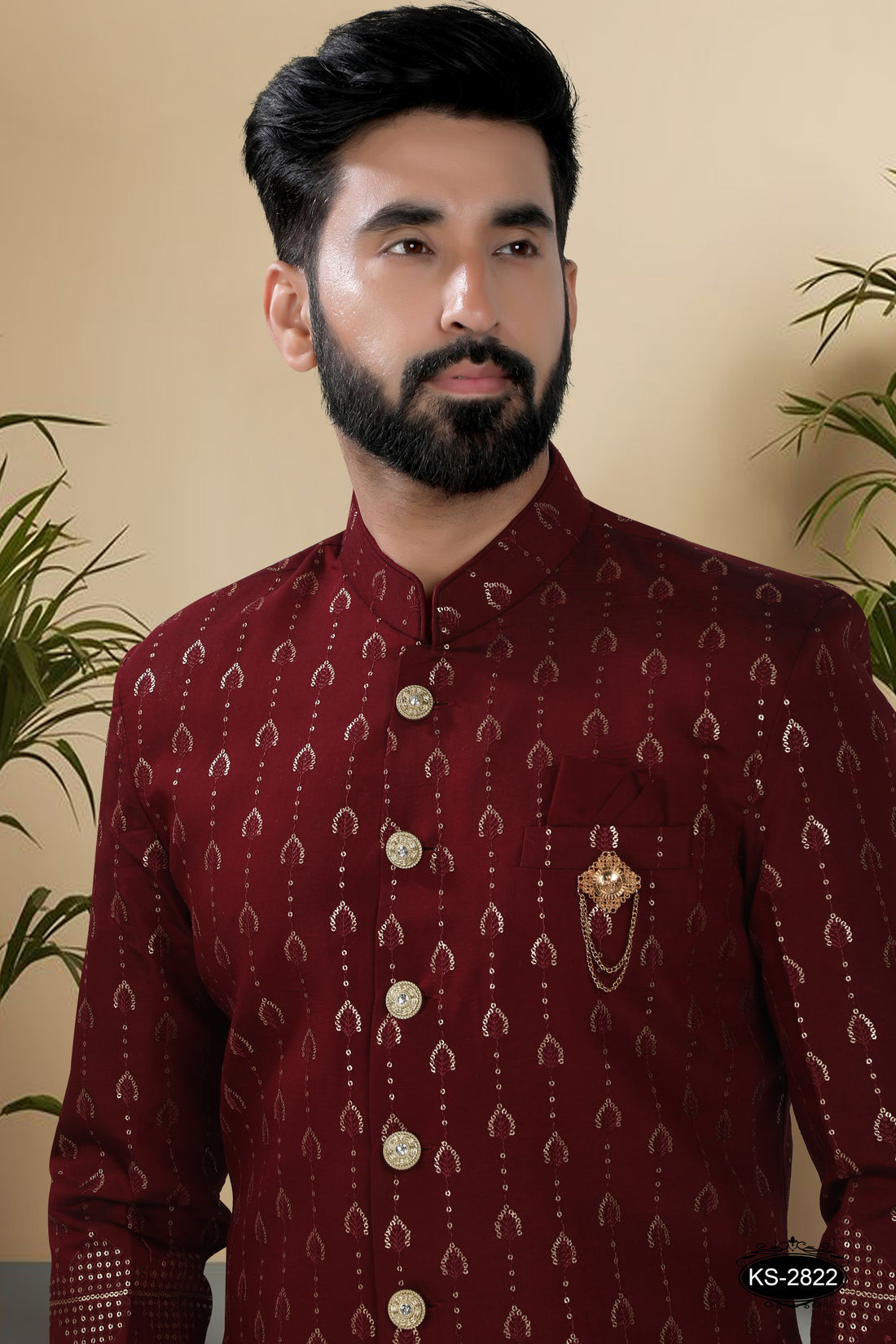 MAROON HUE IND-WESTERN SET WITH HEAVY PANEL & THREAD EMBROIDERY ALL-OVER