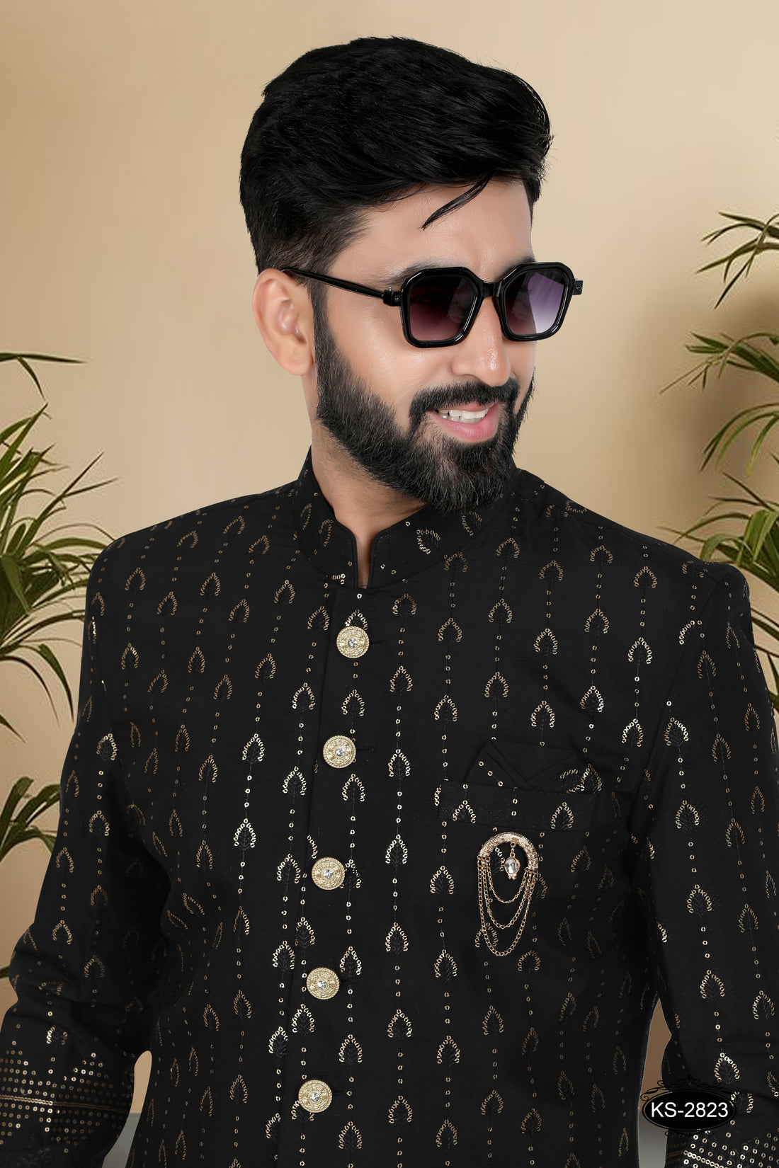 INDO-WESTERN SET IN BLACK TONE WITH HEAVY PANEL & THREAD EMBROIDERY ALL-OVER